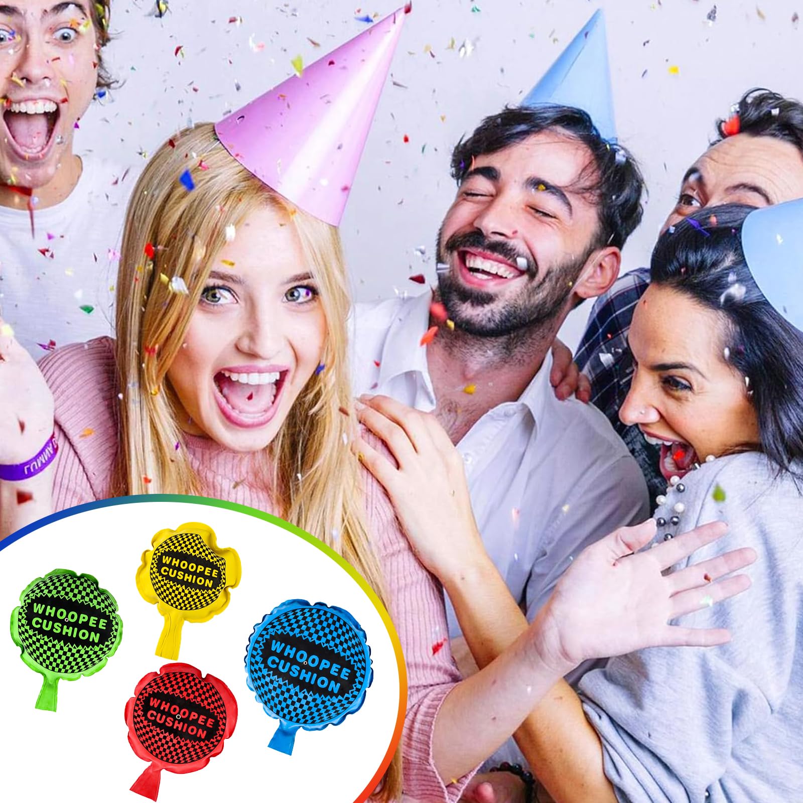 4 Pezzi Cuscino Scorreggione Cojín pedos,Autogonfiante Whoopee Cuscino,Cuscino per Scoregge,Adatto Bambini Adulti per Scherzi Divertimento (Grande/Verde,Medio/Rosso,Piccolo/Giallo+Blu)