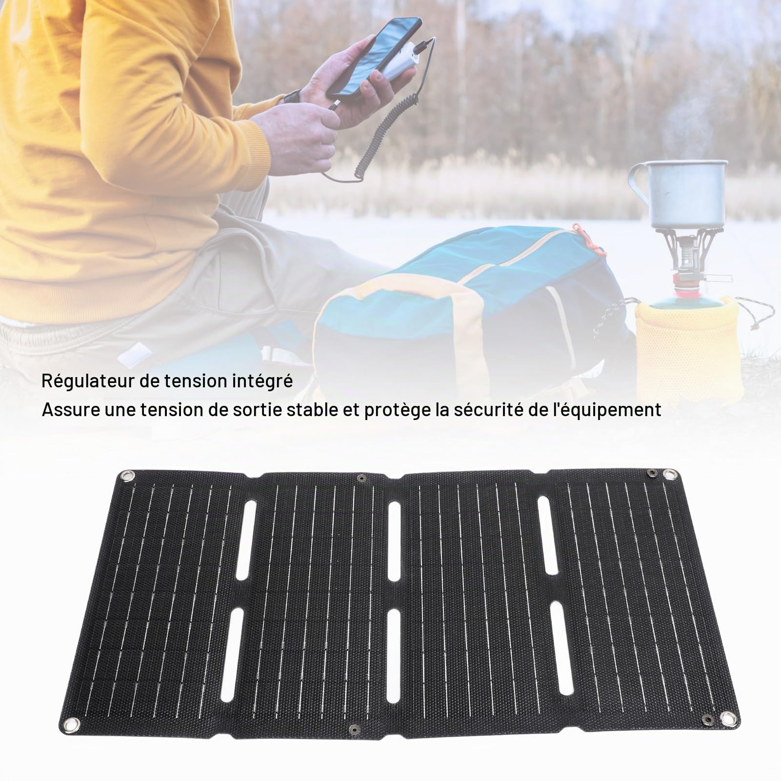 Chargeur de Panneau Solaire 80W, Puissance de Sauvegarde Solaire Portable Pliable avec Double Sortie USB pour Téléphones, Comprimés - Preuve D'eau pour le Camping, Randonnée,