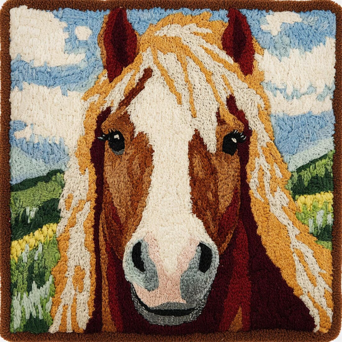 Kitquiver Animal Latch Hook Cushion Craft Kits Horse DIY Latch Hook Kit Cushion Home Decor Embroidered Pillow Kits,Beginner Adult Embroidery Set 17x17In