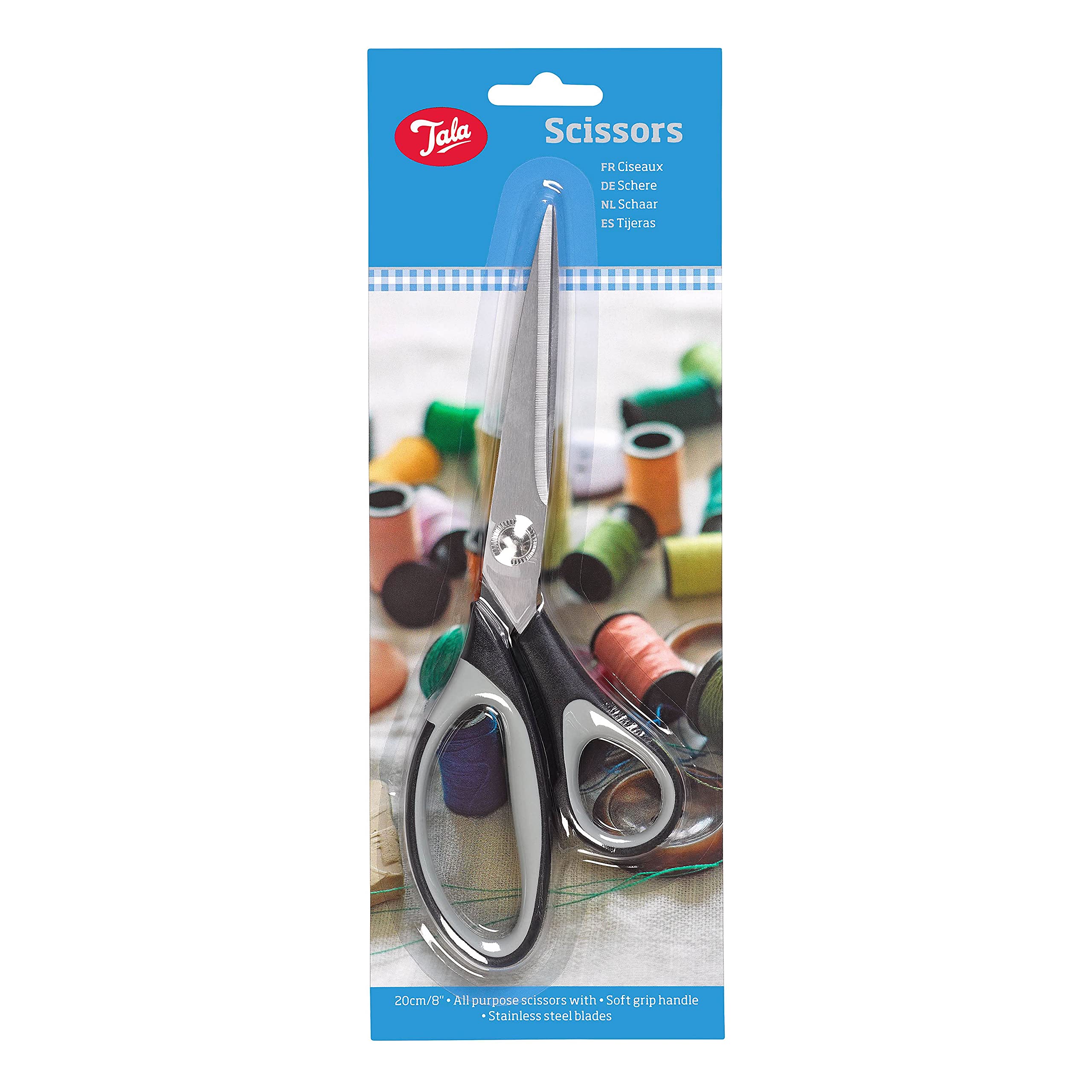 Tala Kitchen Scissors, 20cm, Stainless Steel Blades, Grey Soft Grip Handle, Multi-Purpose for Cooking, Herbs, Meat, Fabric & Crafts, Dishwasher Safe