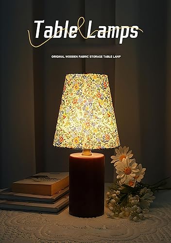Miniatura 3 de Lámpara de escritorio retro clásica estilo bohemio, pantalla de tela y portalámparas de madera, lámpara de mesita de noche tradicional estilo