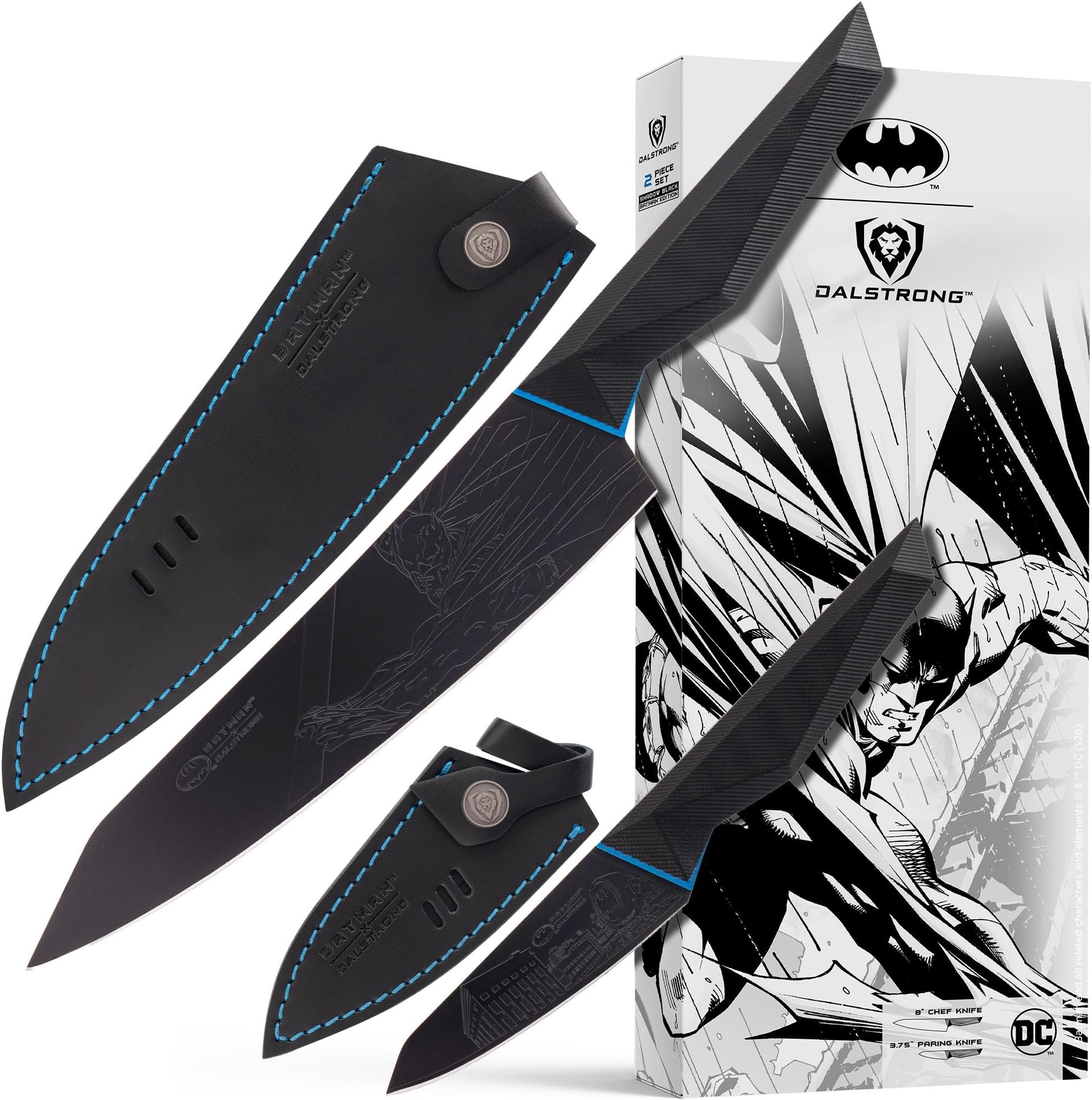 Dalstrong Knife Set - 2 Piece - BATMAN™ Shadow Black Edition - 8" Chef Knife 3.75" Paring Knife - High Carbon 7Cr17MoV Steel - Black Titanium Kitchen Knife - Collection Item - G10 Handle - Sheath