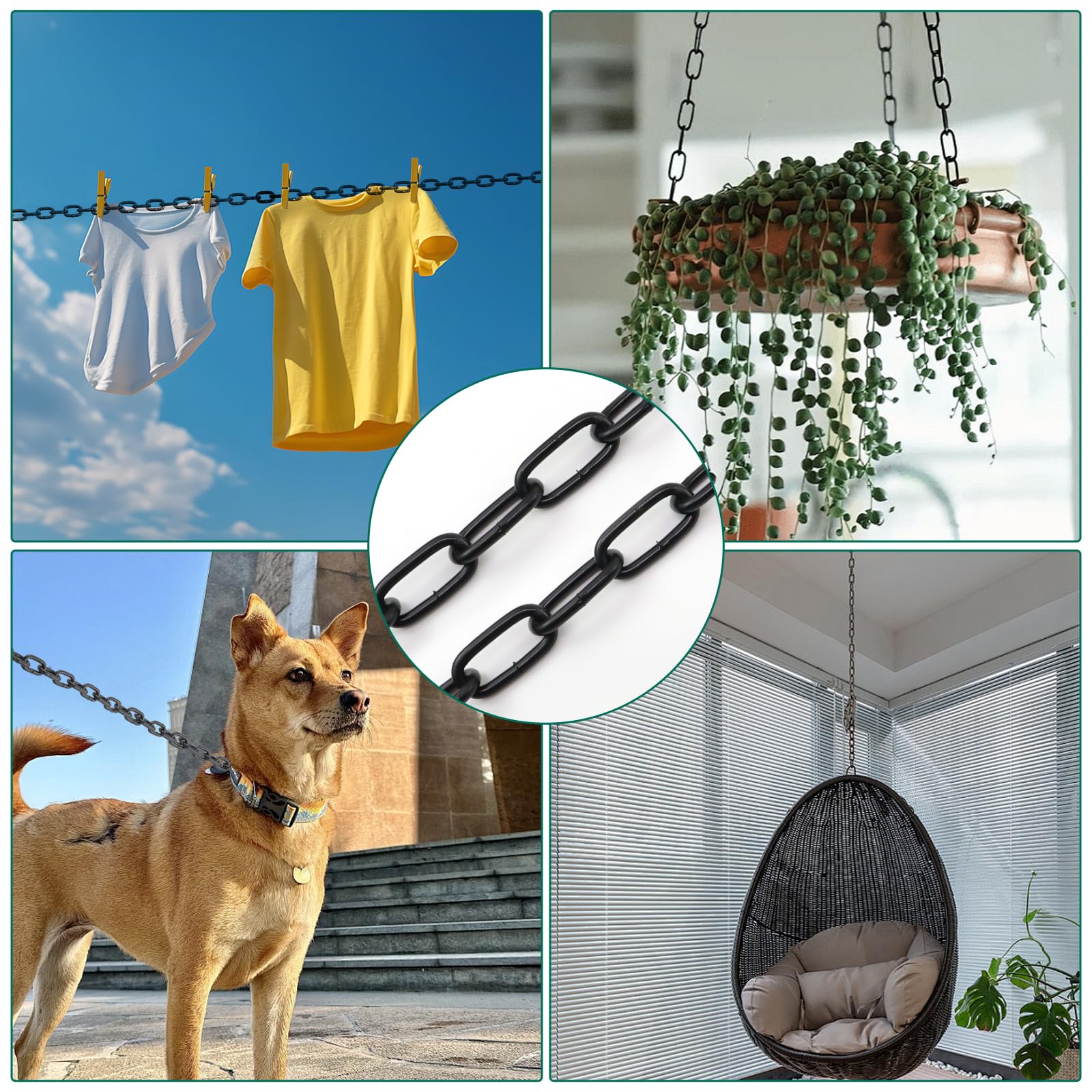 Chaîne en acier de 10 m, 3 mm, noire, chaîne à maillons pour chaînes à bascule, chaînes de séchage, chaînes de délimitation, chaîne pour chien