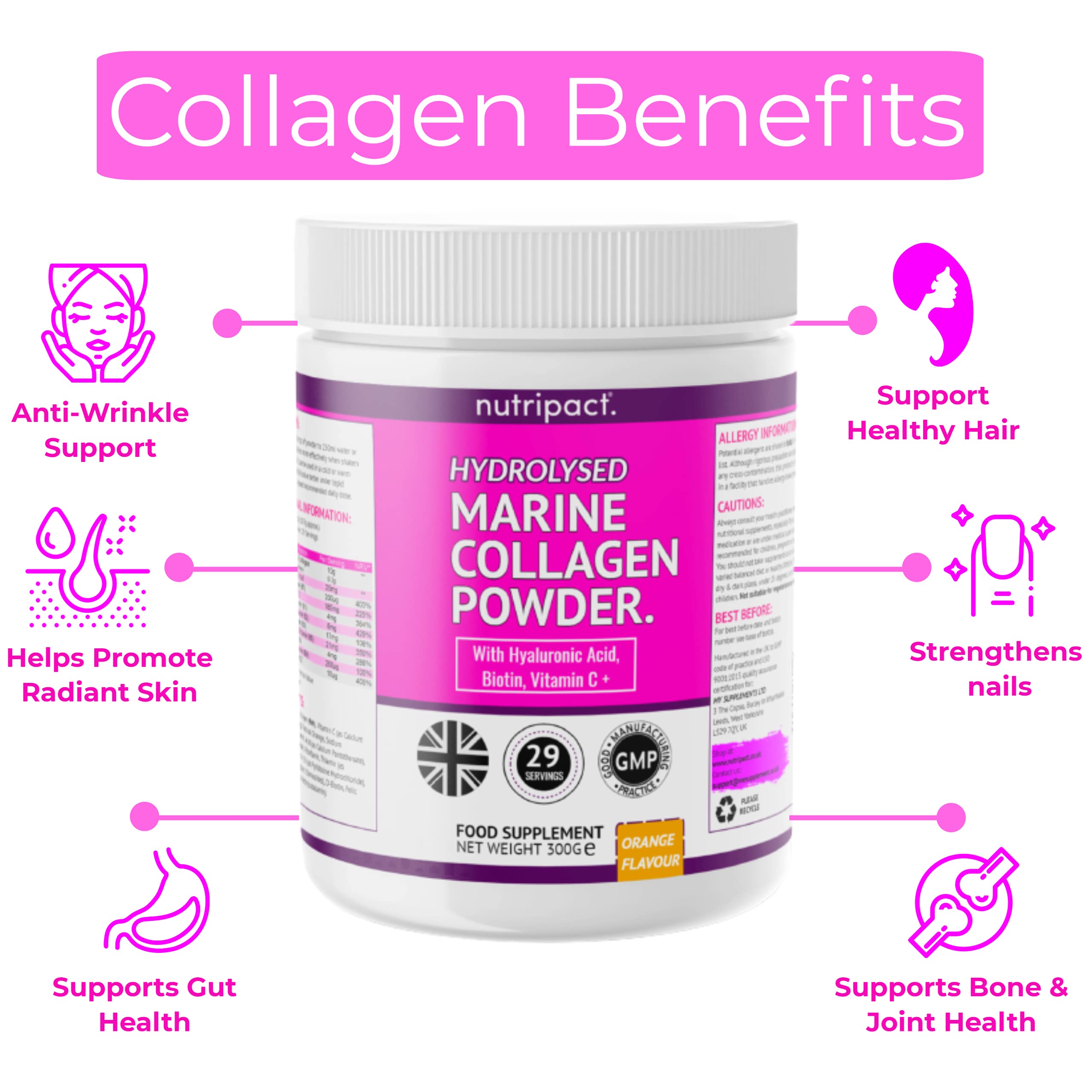 Premium Hydrolysed Marine Collagen Powder, Hyaluronic Acid, Biotin