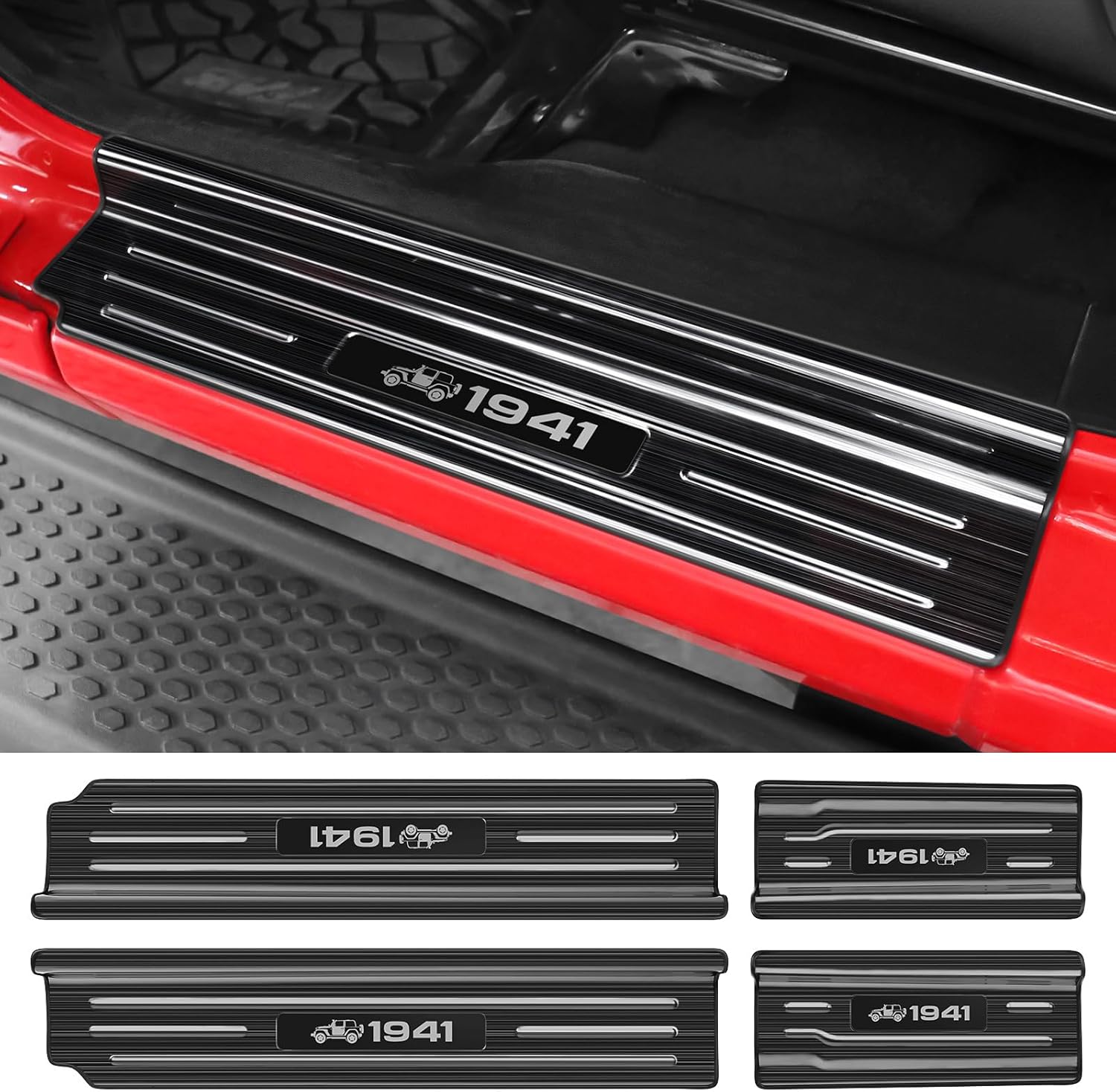 YOJOJOCO Door Sill Guards Compatible with Jeep Wrangler JL JLU 2018-2025 & Gladiator JT 2020-2025 Accessories Stainless Steel Material Black Brushed Texture Front and Rear Door Sill Protector 4-Door (Black Brushed Texture)