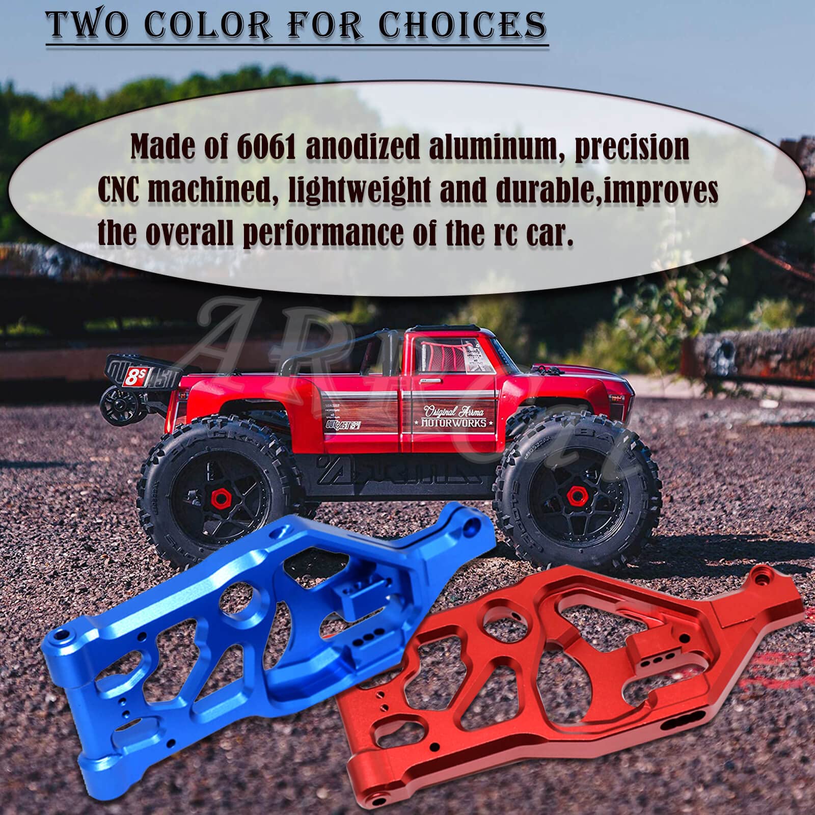 Aluminum Front Lower Arms For Arrma 1:5 Kraton 8S & Outcast 8S – 2-Piece Set In Red - View #6