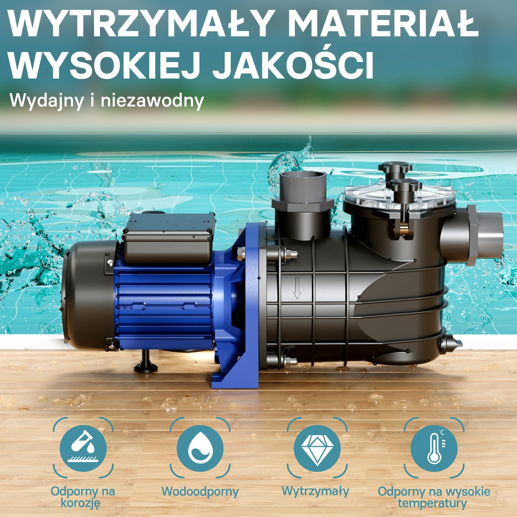 WilTec Pompa basenowa 13800 l/h, 550 W cicha pompa filtrująca i cyrkulacyjna, skuteczna pompa wodna do basenu, trwała i antykorozyjna konstrukcja