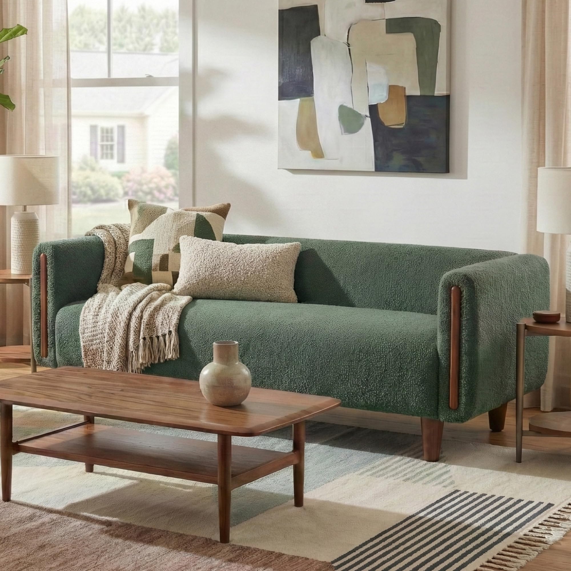 Photo 1 of Christopher Knight Home Alissa 78.7" Modern 3 Seater Sofa, Textured Upholstered Lounge Sofa Couch with Rolled Arms and Rubberwood Legs, Couches for Living Room and Office, Lounge Seating, Green