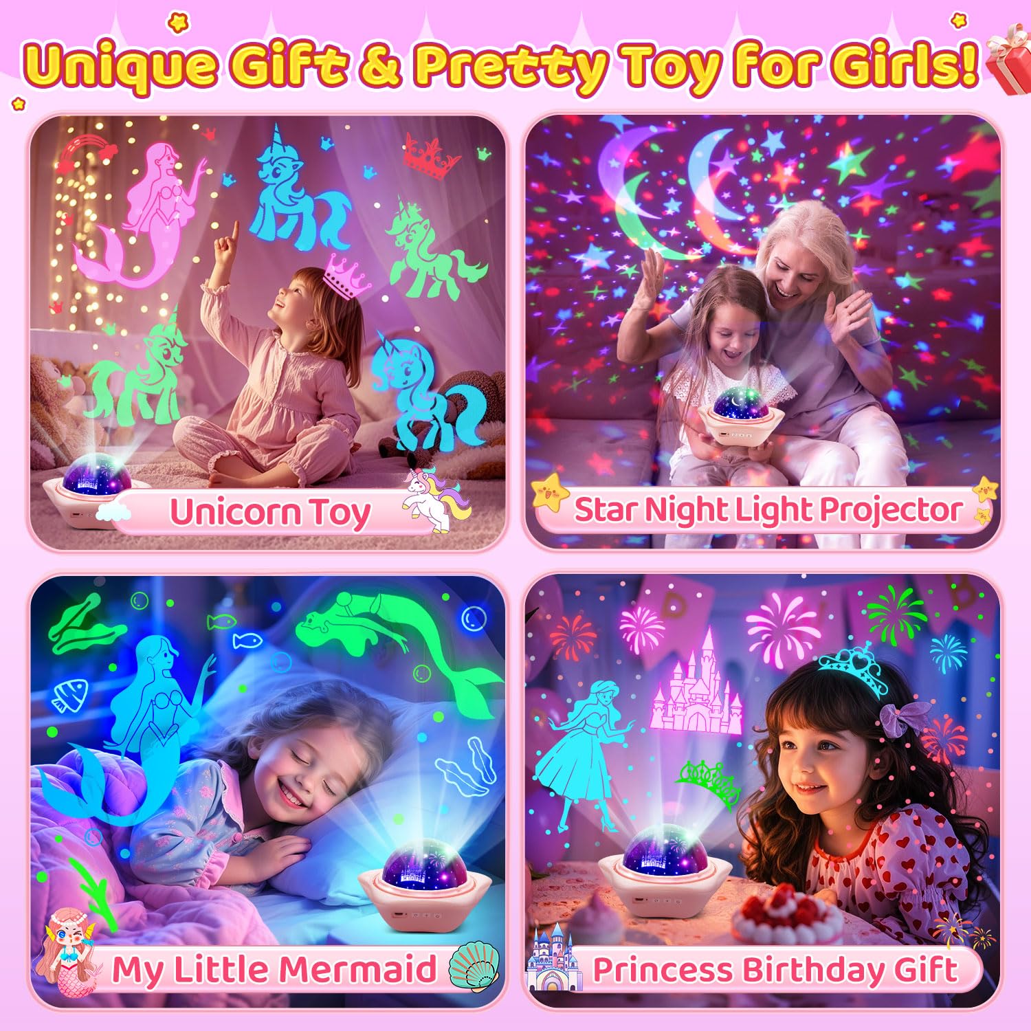 Girls Toys 1-10, ?6 Slides+96 Projections? Unicorn Toys ?Princess Toy ?Unicorn Gifts for Girls1-12, Little Mermaid Toy ?Princess Room Decor ?Juguetes para Niñas ?Gifts for 6 Year Old Girl Room Decor