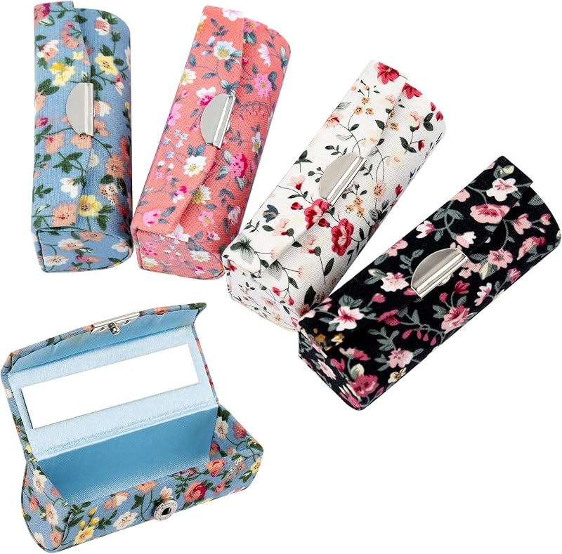 AUEAR Kit com 4 estojos florais para batom com espelho