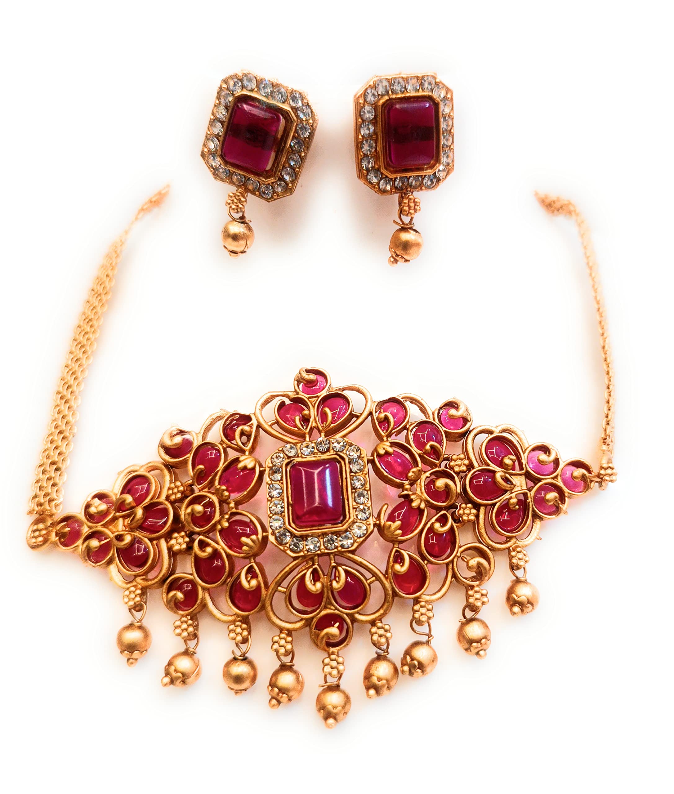 Adyashree Emporium Red Ruby Lakhmi Stone small Chokers gold beads studded artificial Temple Jewellery. Wedding Jewellery Necklace of Adyashree latest jewellery fashion Set For Women