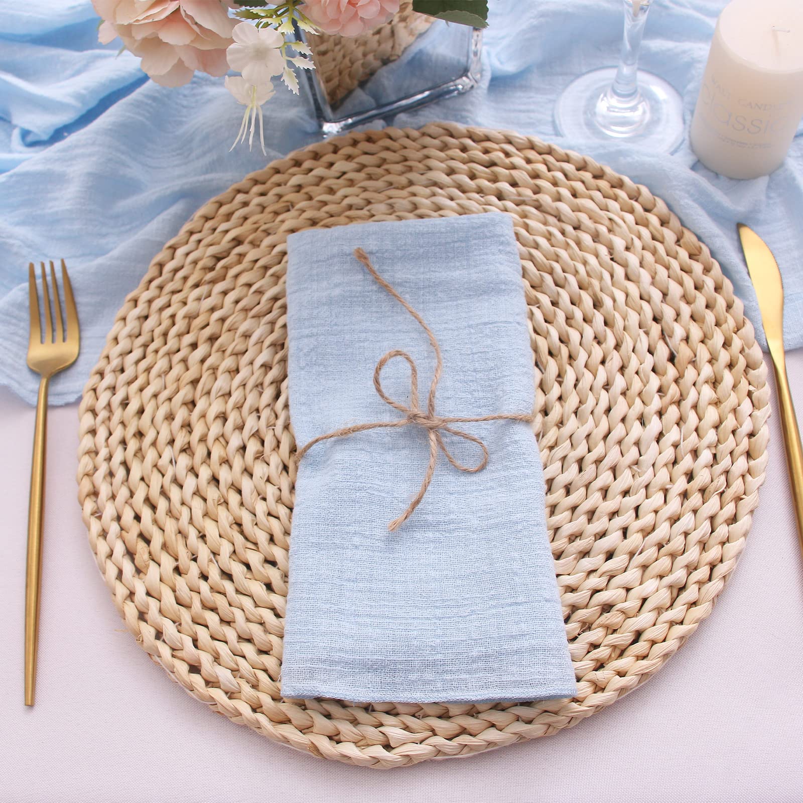 Stoffservietten Aus Baumwolle – 6 Stück, 40x40 Cm, Waschbar, Farbe Hellblau