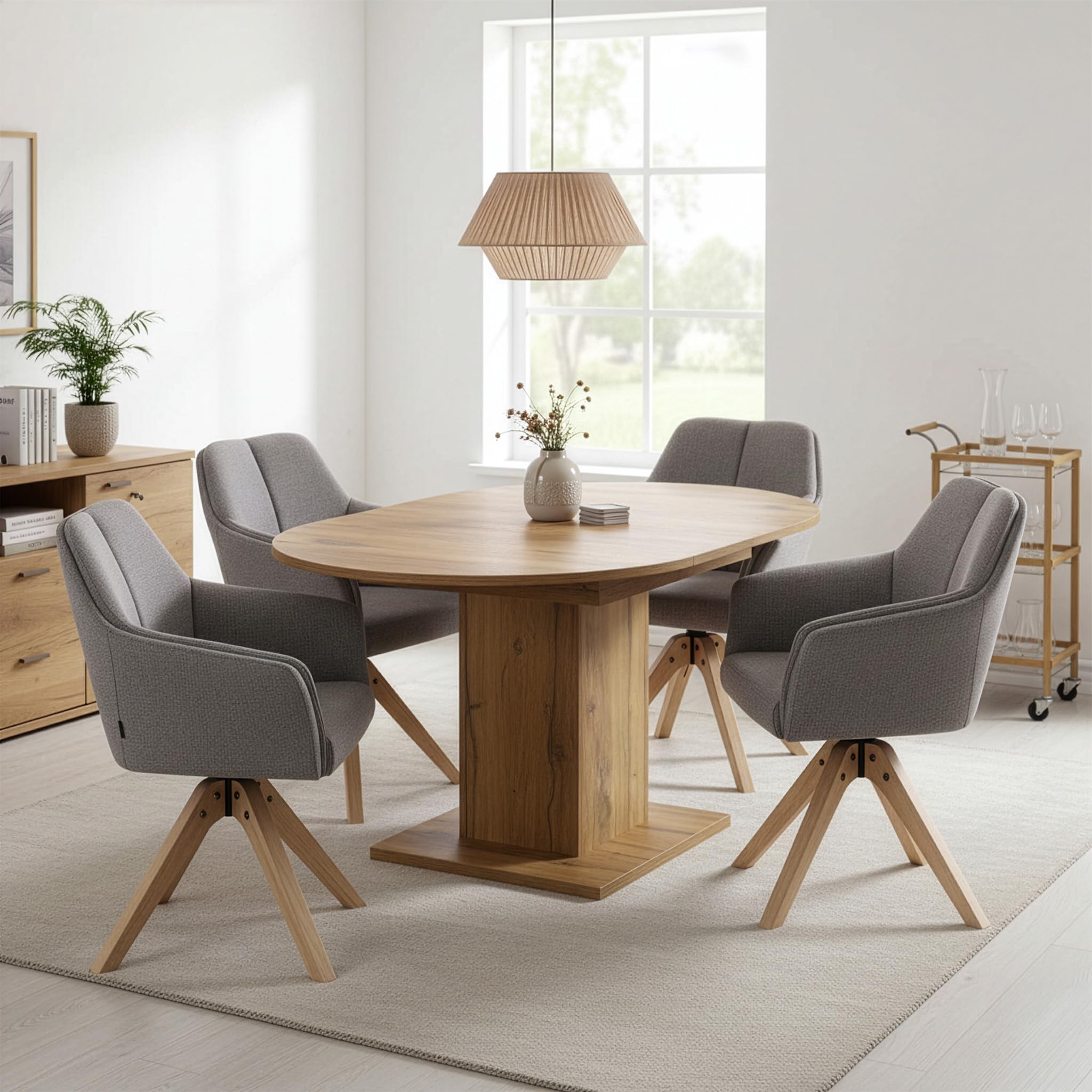 B&D home® WIM Table à manger extensible Ø 100-140 x 100 cm - Table colonne ronde avec tirette papillon mélamine chêne vintage - Table en bois peu encombrante pour cuisine et salle à manger