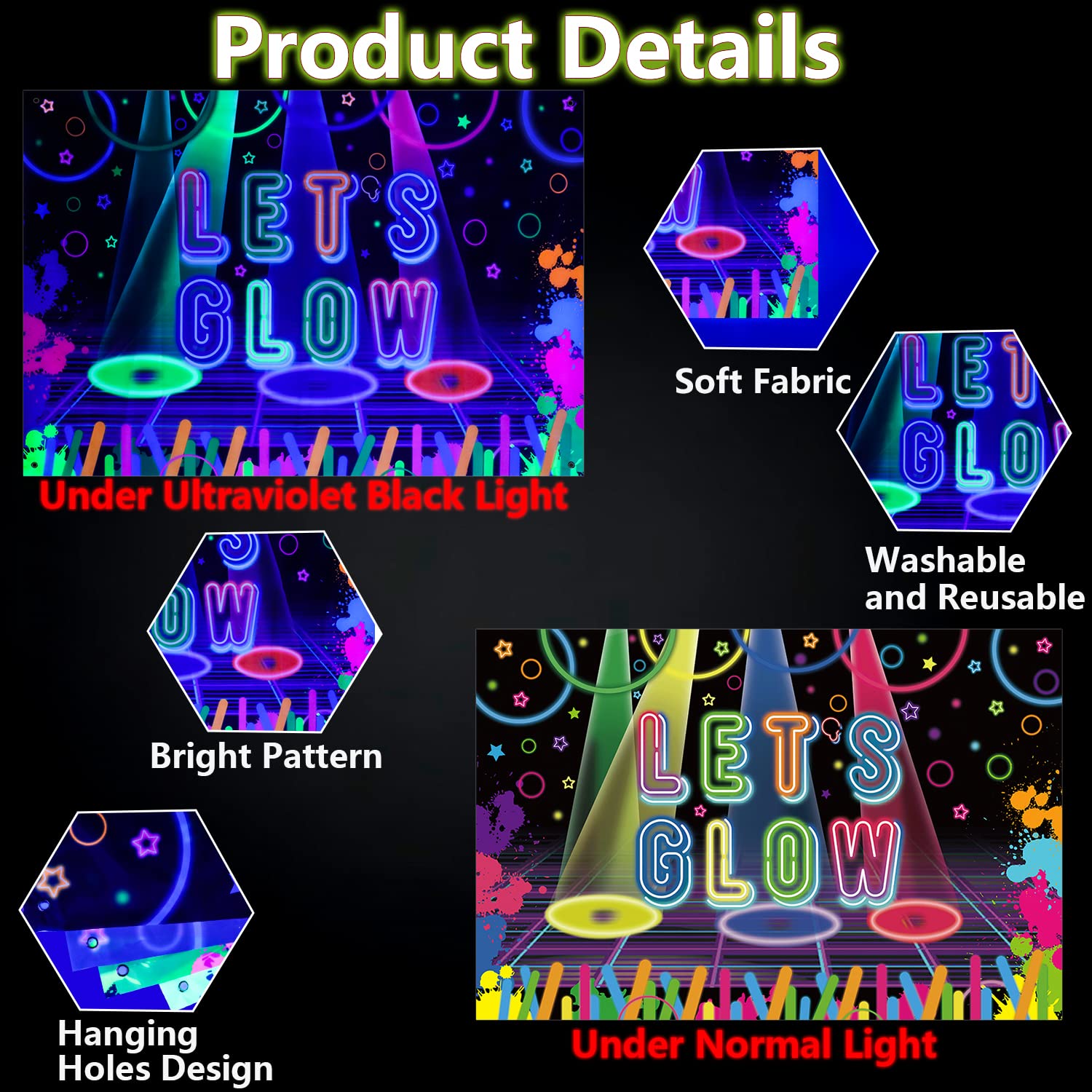 Happy Birthday Neon-Hintergrund (2,1 X 1,5 M) – Glow Im Dunkeln, Für Fotoshootings, Kinderpartys & Deko