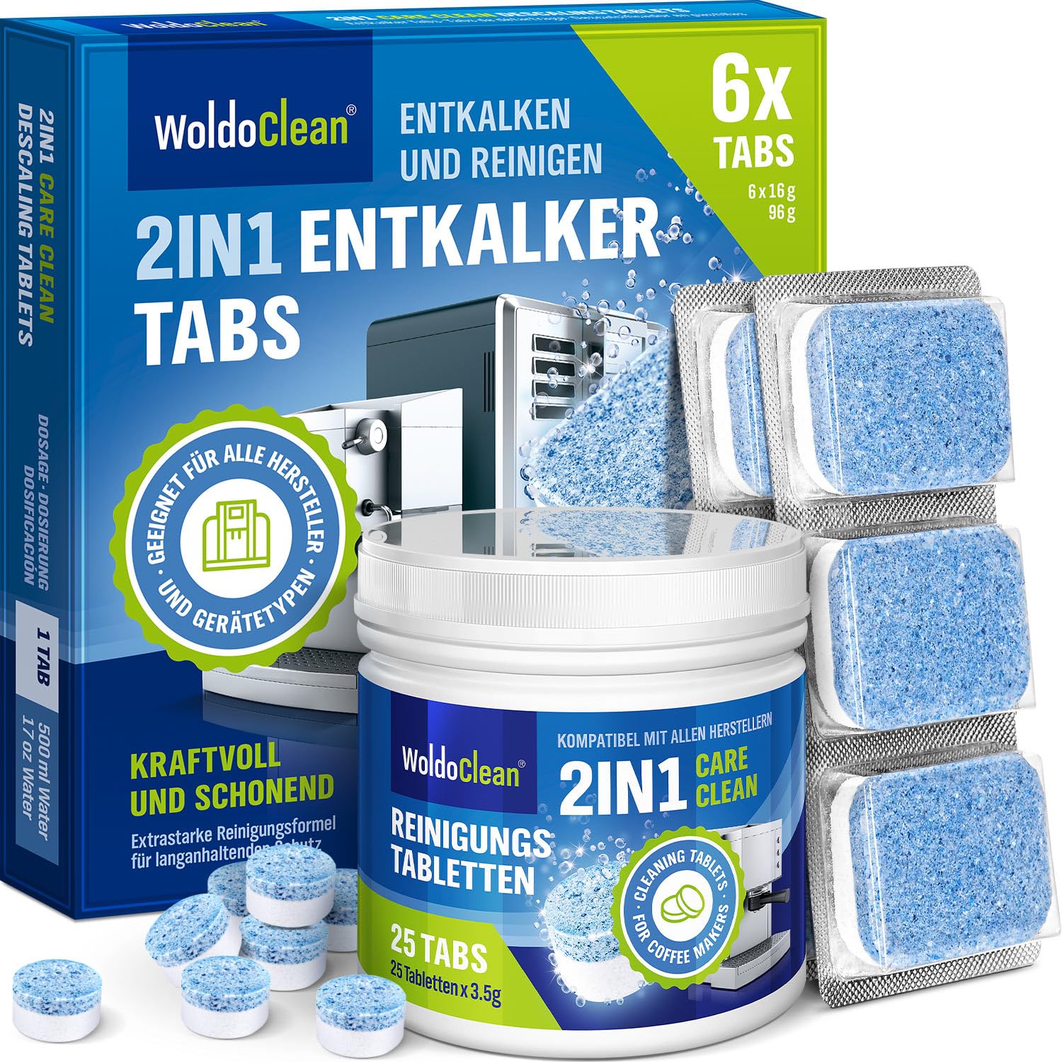 Pastiglie Decalcificanti 2in1 WoldoClean Per Macchine Da Caffè – 12 Pezzi, 16g, Protezione Anticorrosione, Compatibili Con Jura, Delonghi, Siemens