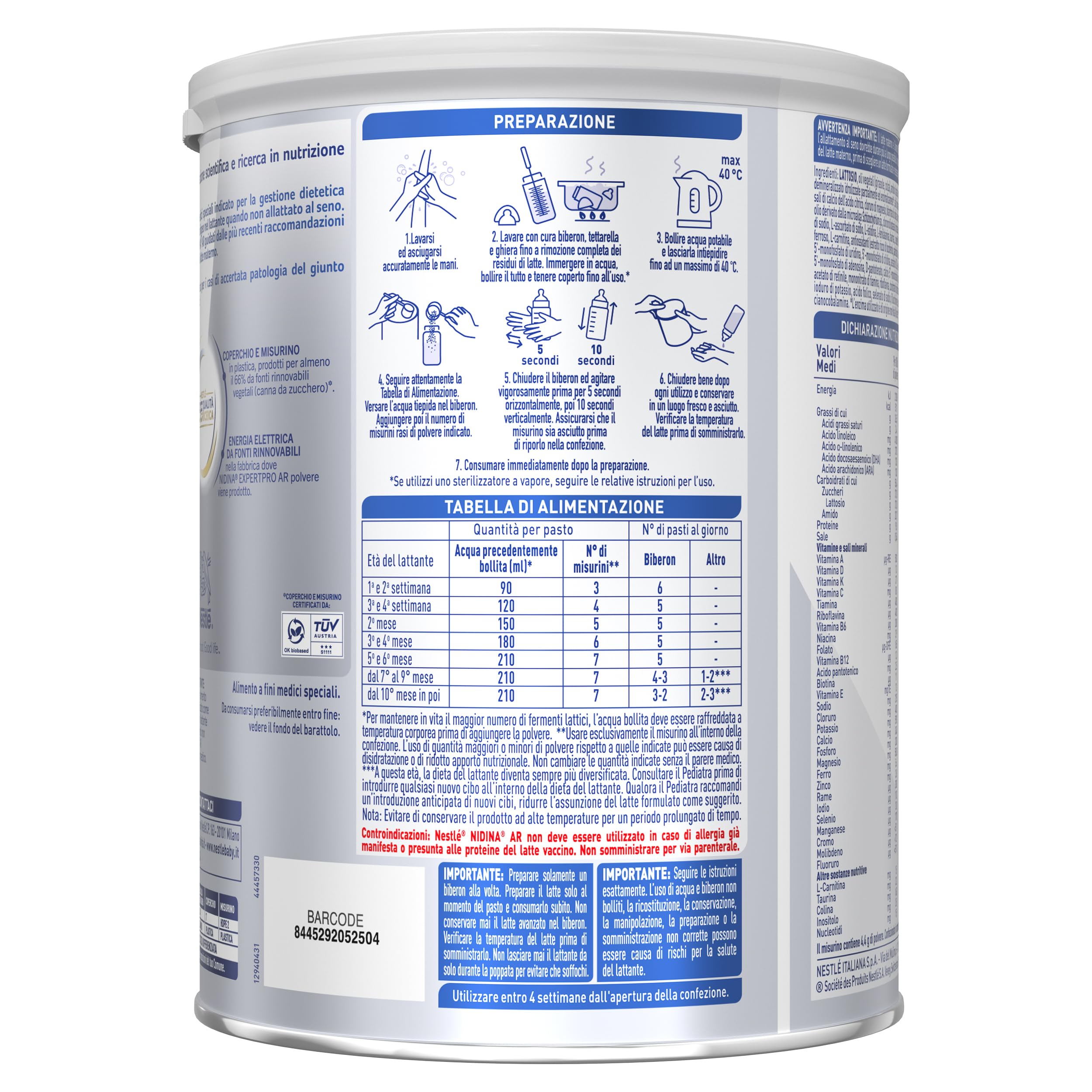 NIDINA EXPERT Pro AR Alimento a fini Medici Speciali in polvere, Latta 800g