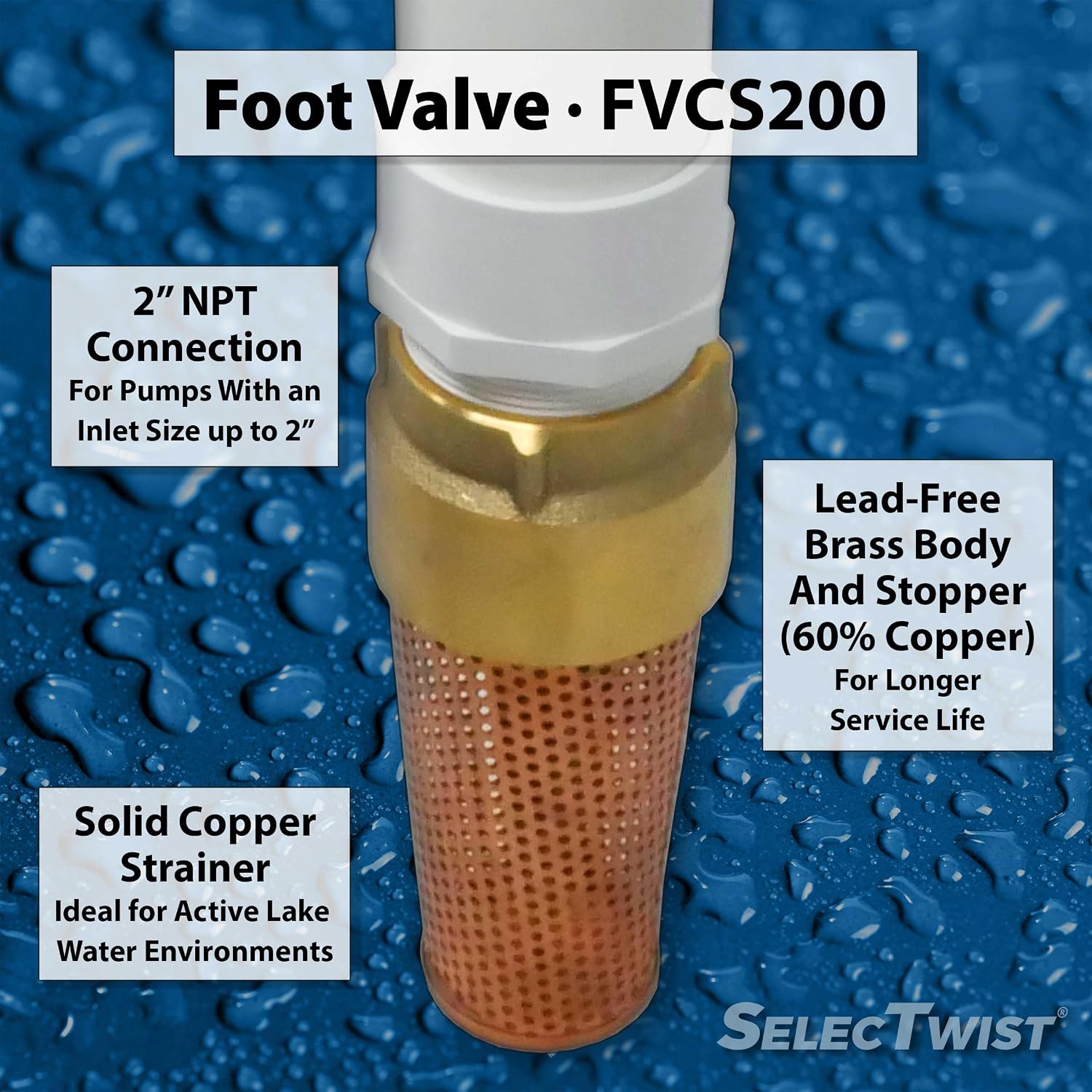 FOOT VALVE - 2" One-Way With ZEBRA MUSSEL Strainer Made of PURE Copper - For Your Irrigation Pump