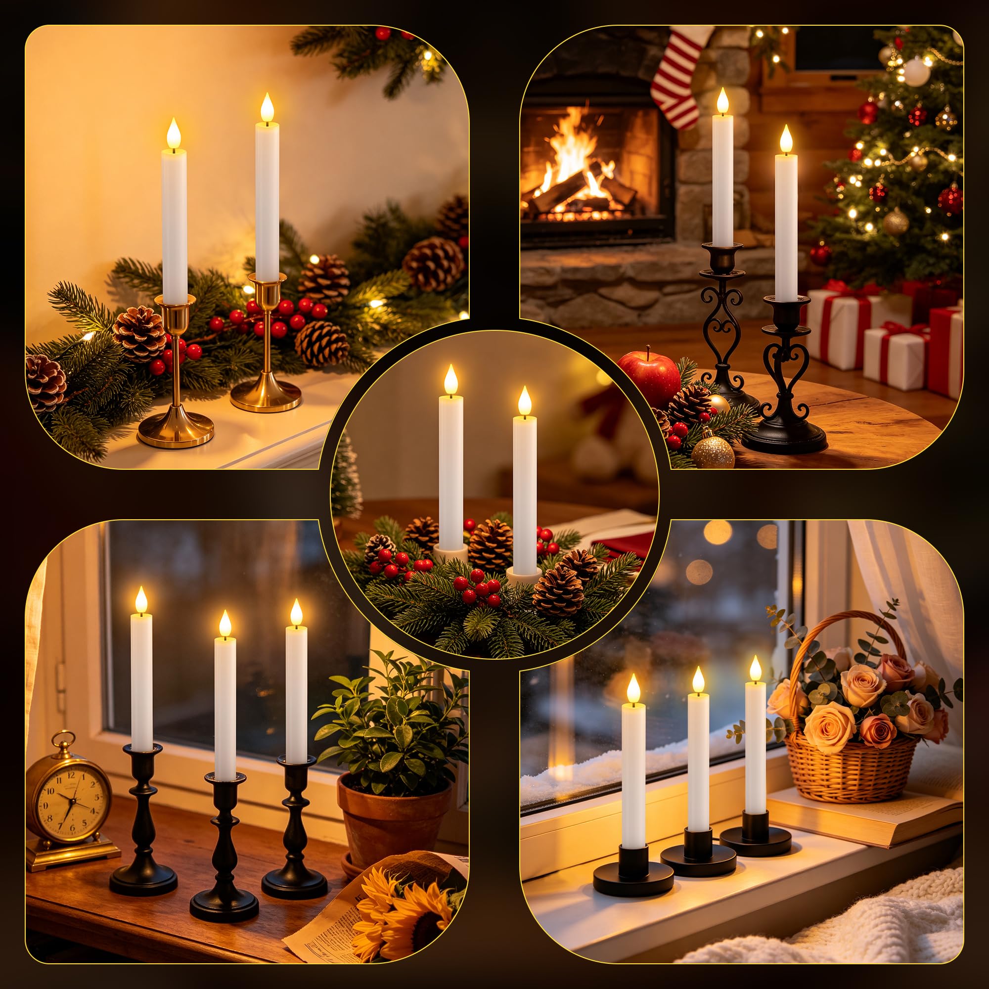SoulBay 10er LED Kerzen Aufladbar mit Fernbedienung & TImer & Ladestation | 17cm LED Stabkerzen Flackernde Flamme, USB-C Wiederaufladbare Elektrische Kerzen für Wohnzimmer Halloween Deko Weihnachten