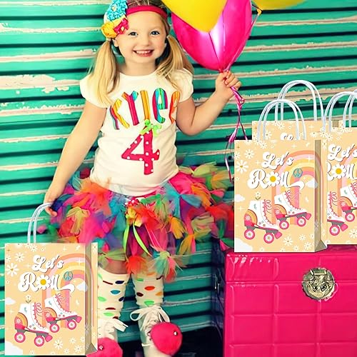 Miniatura 3 de Tyndallrays 16 piezas Let's Roll Retro Groovy Roller Skates Bolsas de regalo para patinaje sobre ruedas, suministros de fiesta de cumpleaños,