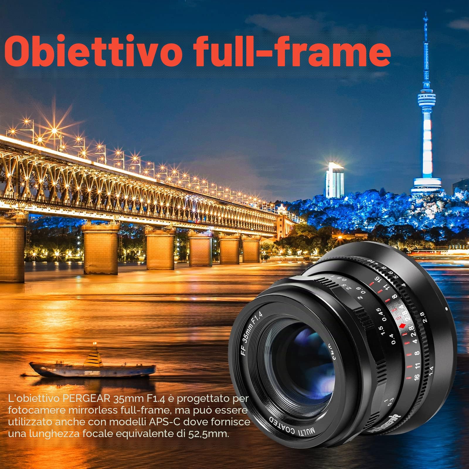 PERGEAR 35mm F1.4 obiettivo full frame con messa a fuoco manuale, compatibile con fotocamere mirrorless full frame con attacco L T TL TL2 CL, DC-S5 DC-S1H DC-S1R DC-S1 DC-BS1H e fp fp-L