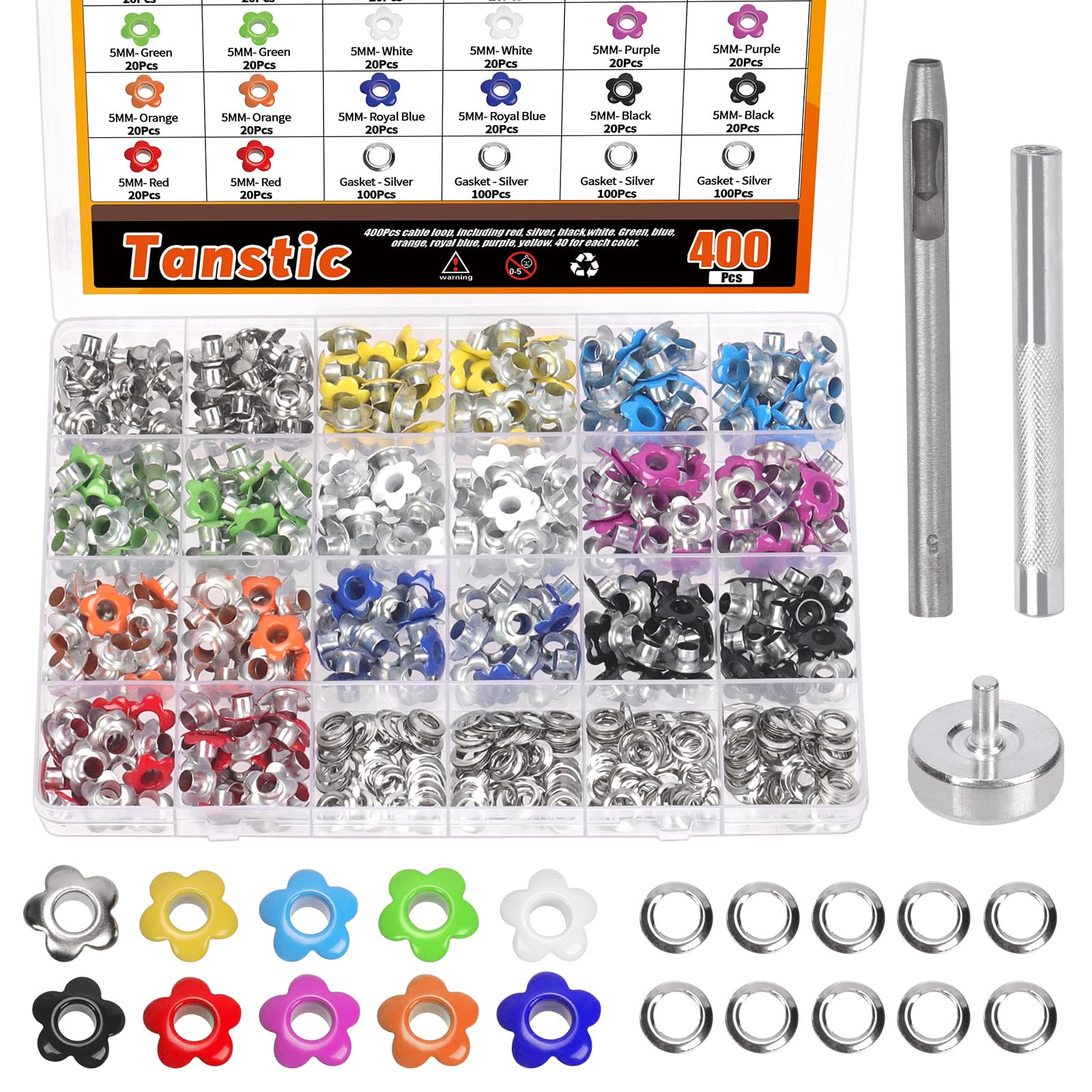 Tanstic Mixed Colors Flowers Eyelet Flower Shaped Eyelets Metal Eyelets Grommets for DIY Craft Making