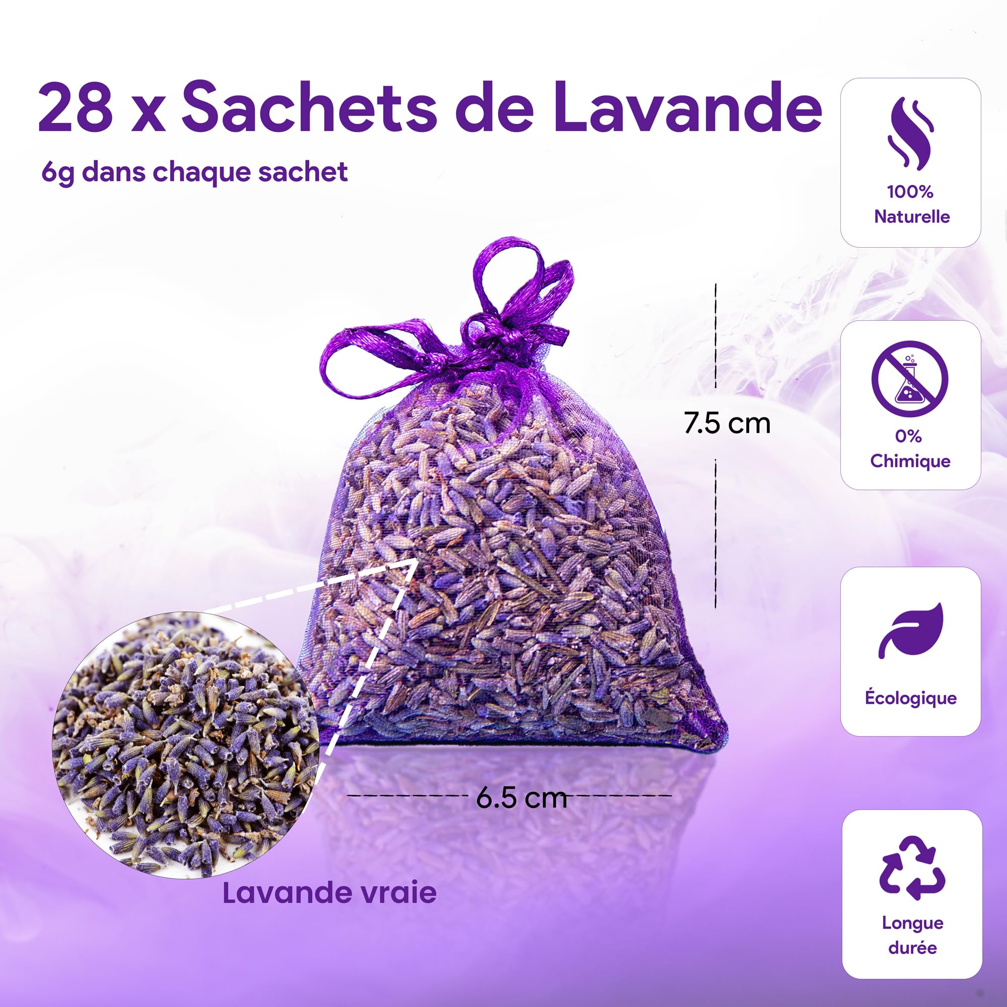 28 Sachets de Lavande Séchée pour Maison, et Voiture – Sachet Lavande Armoire, Désodorisant Naturel et Antimites Vetements AR - Longue Durée Sachet Parfumé Armoire