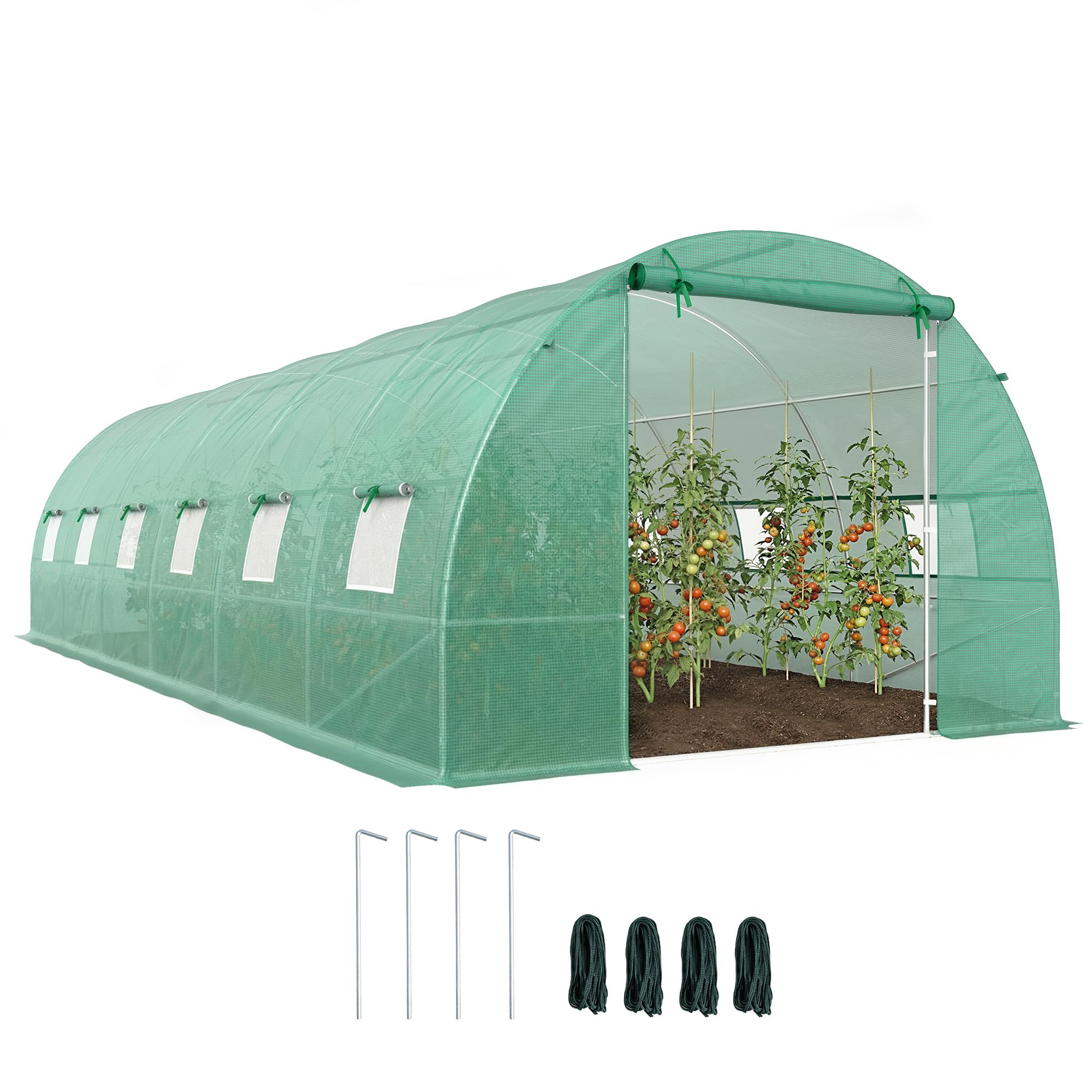 Outsunny Invernadero de Exterior Invernadero de Túnel 8x3x2 m Invernadero de Jardín con 12 Ventanas y Puerta Enrollable para Cultivo Plantas Tomates Verduras Acero y PE 140 g/m² Verde