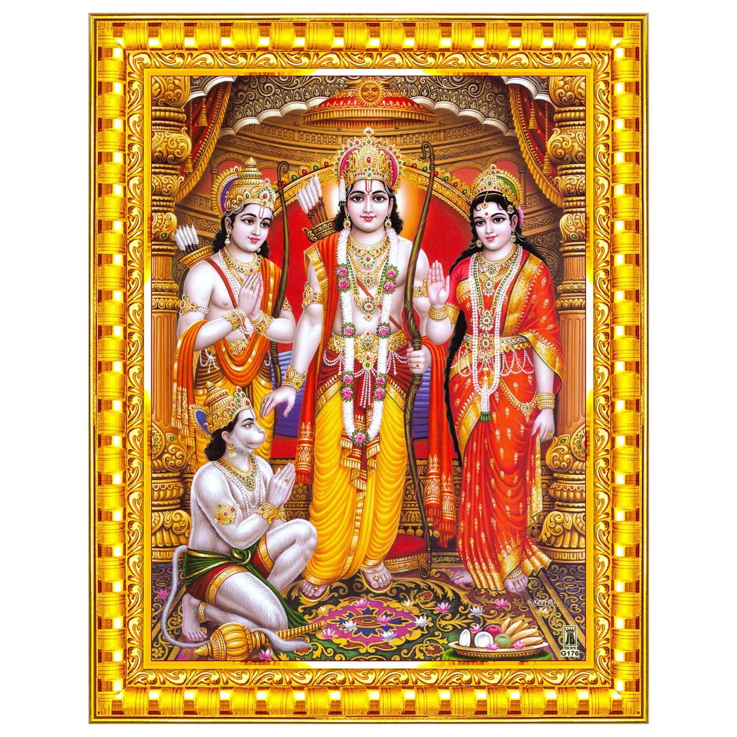 Ram Darbar Lord Shri Rama Sita Parivar Family Wall Painting Framed Home Decor (Wood,Matte,Gold,Small Size,6 x 8 Inch) R741S