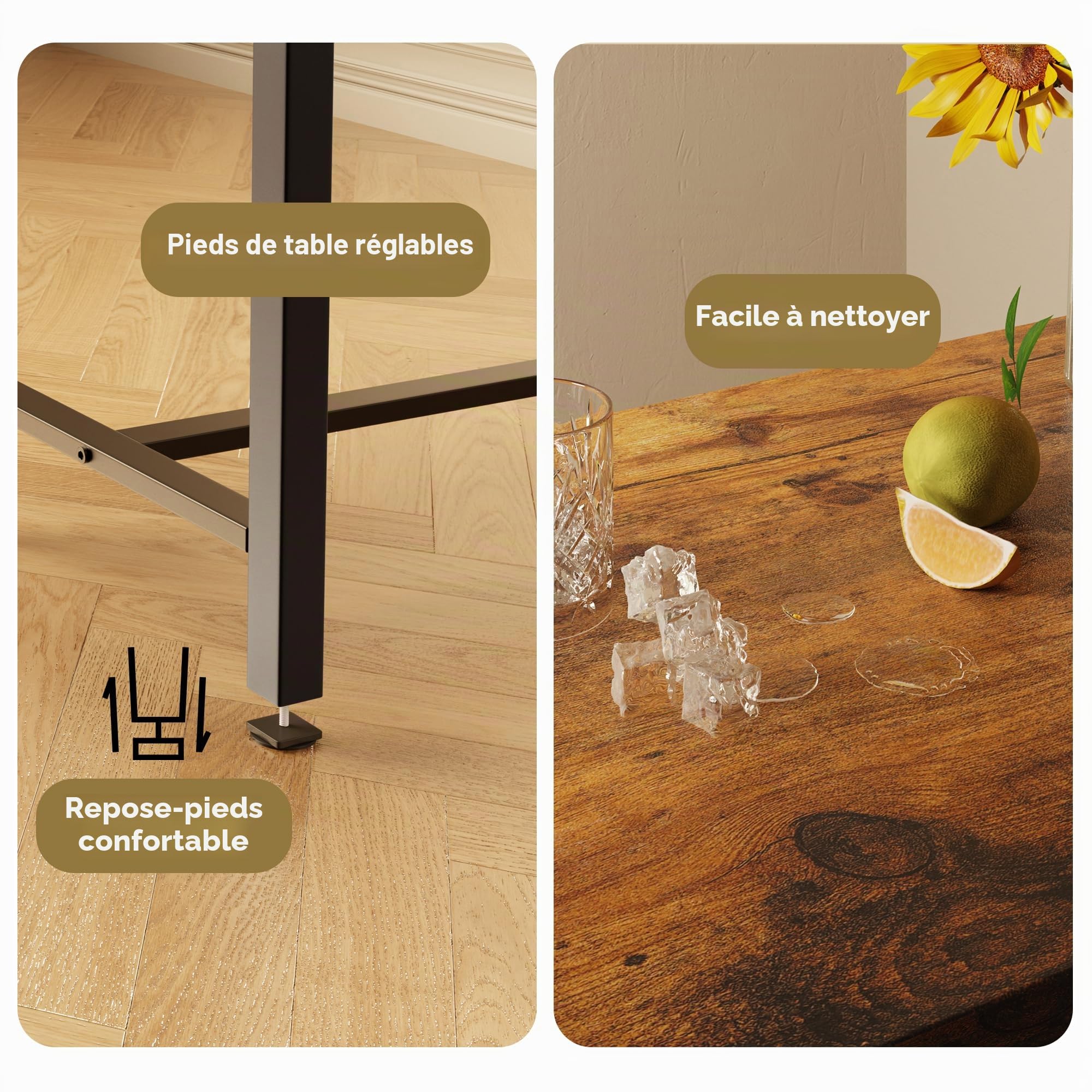 Set de Bar, Set de Bar 3 pièces avec 2 tabourets de Bar, Table de Bar pour Cuisine avec 2 étagères et Porte-Verres, Table de pub Multifonction pour Salon et Salle à Manger (Rétro)