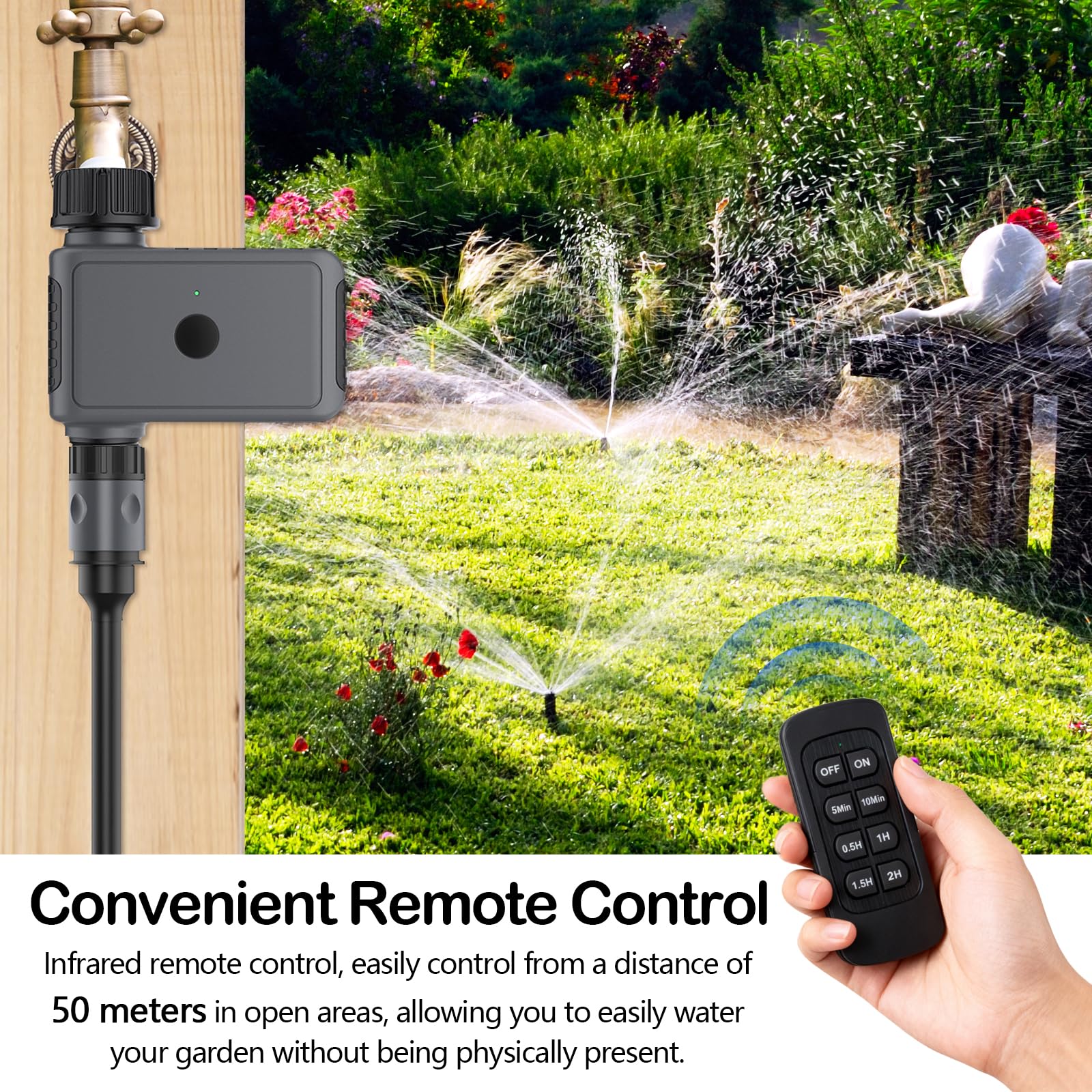Programmateur d'irrigation de Jardin avec Télécommande, Minuterie d'Arrosage Automatique, Contrôleur Intelligent de Vanne d'eau pour Extérieur Système D'arrosage, pour Jardin Pelouse