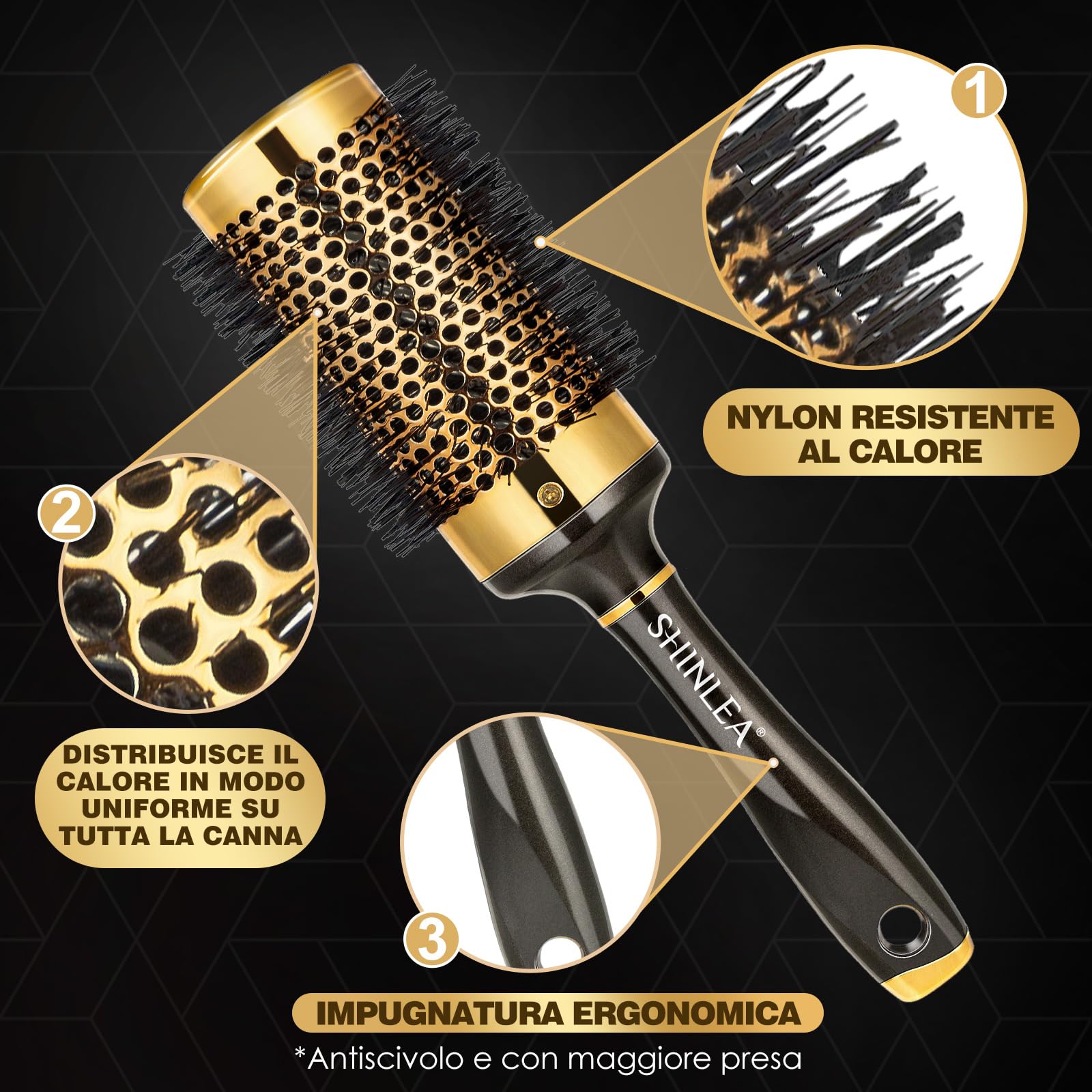Spazzola Rotonda per Capelli - Shinlea Spazzola per Capelli Ricci Anti-Trazione per Ragazze, Donne 53 MM, per Districare, Acconciare e Asciugare, Aggiungere Volume e Lucentezza ai Capelli Fini