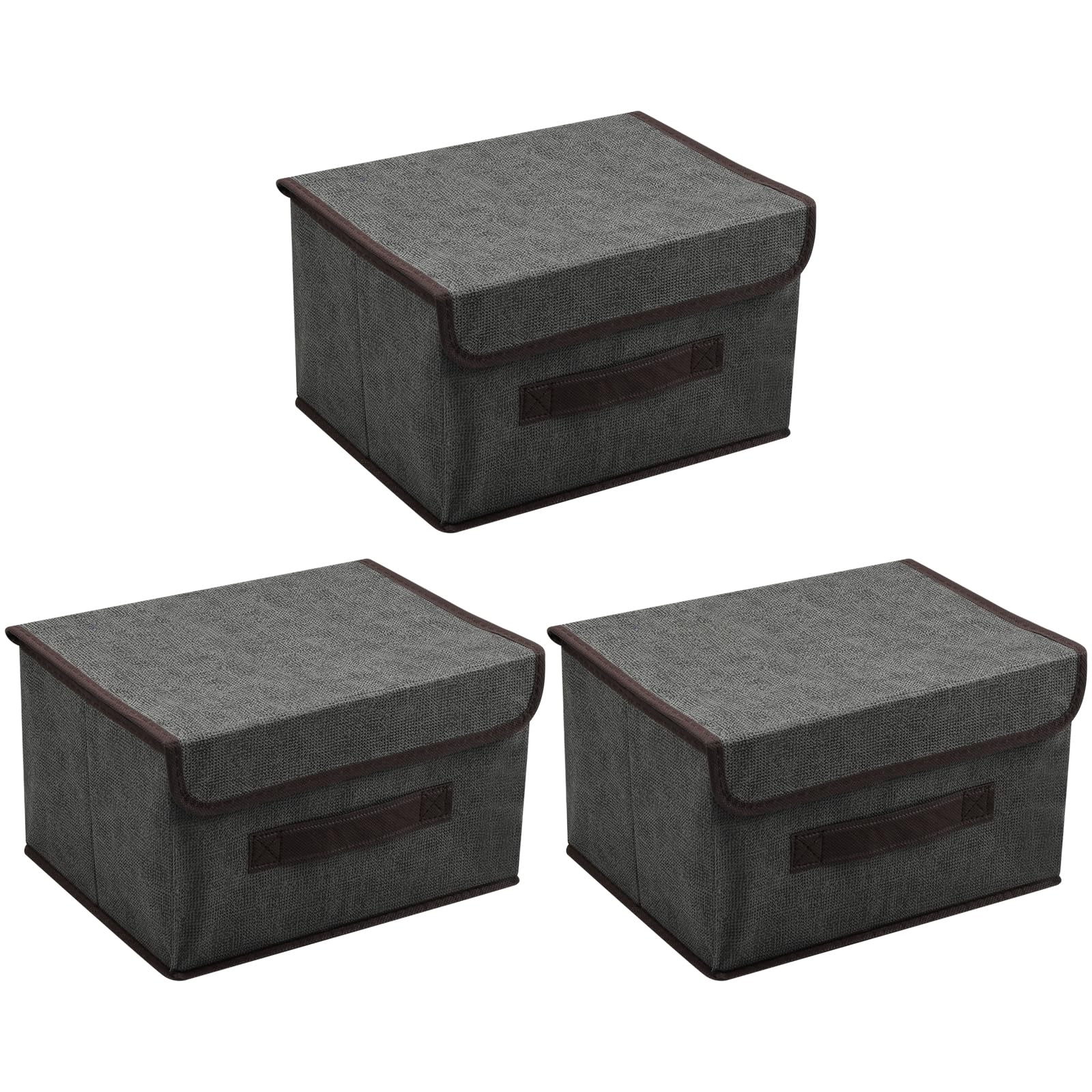 Juego de 3 Cajas de Almacenamiento con Tapa Cajas de Almacenamiento Plegables Pequeña Cesta de Almacenamiento de Tela con Asas para Guardar Ropa, Libros, Juguetes, Calcetines (Gris, 26x19x16 cm)