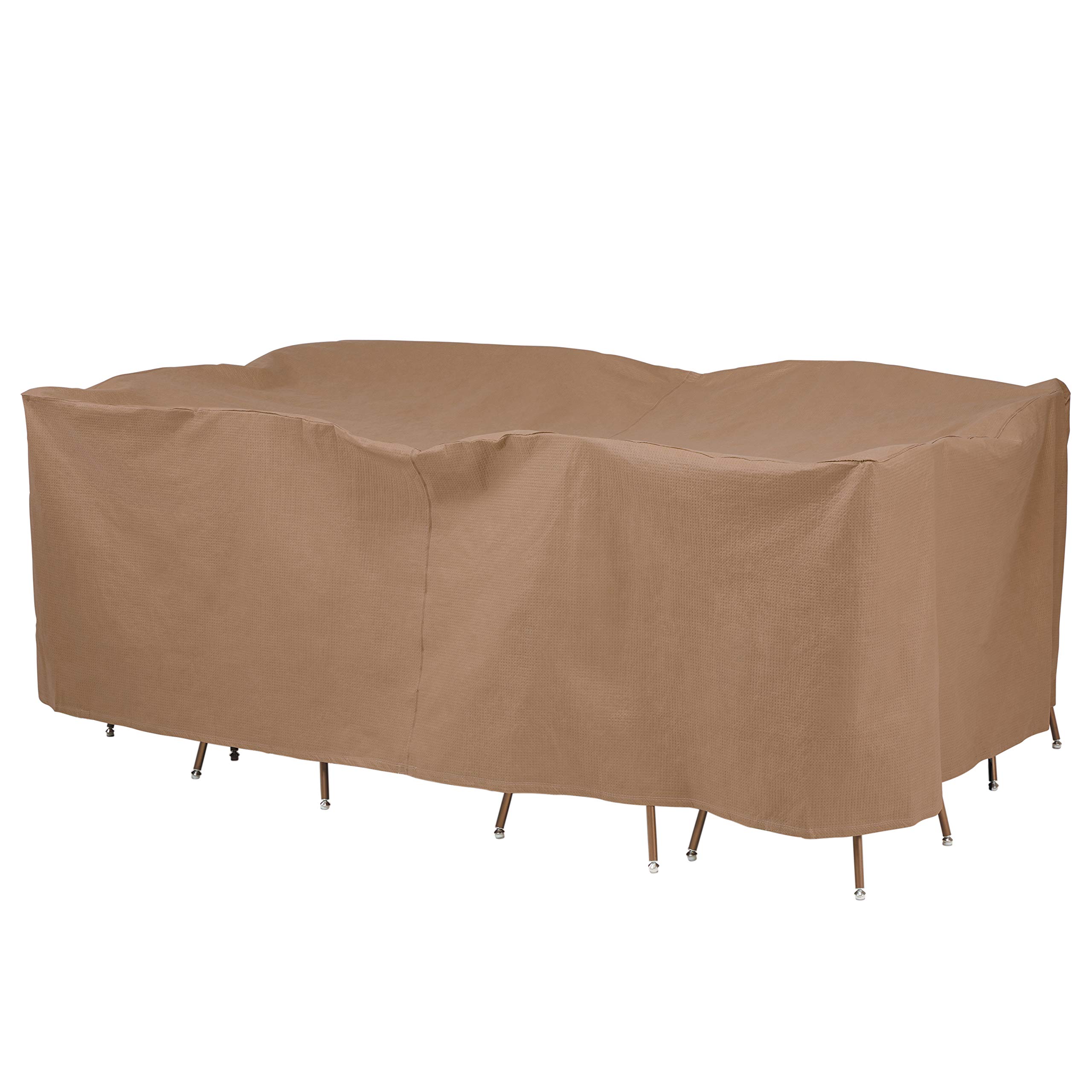 Duck CoversEssential Water-Resistant 140 Inch Rectangular/Oval Patio Table & Chair Set Cover