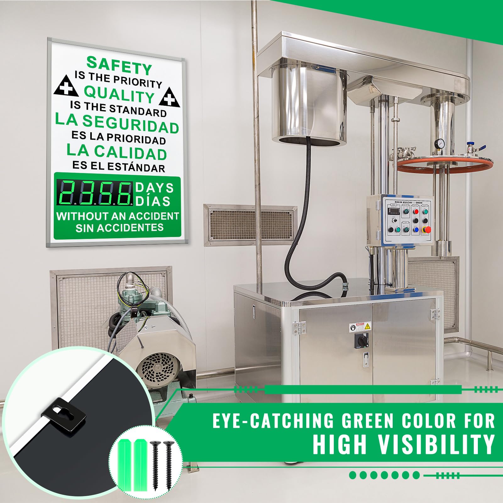 Days Safety Is The Priority Without Accident - Marcador electrónico de seguridad de 28 x 20 pulgadas con control remoto, marcador seguro con texto en inglés «Days Without a Lost Time Accident Are