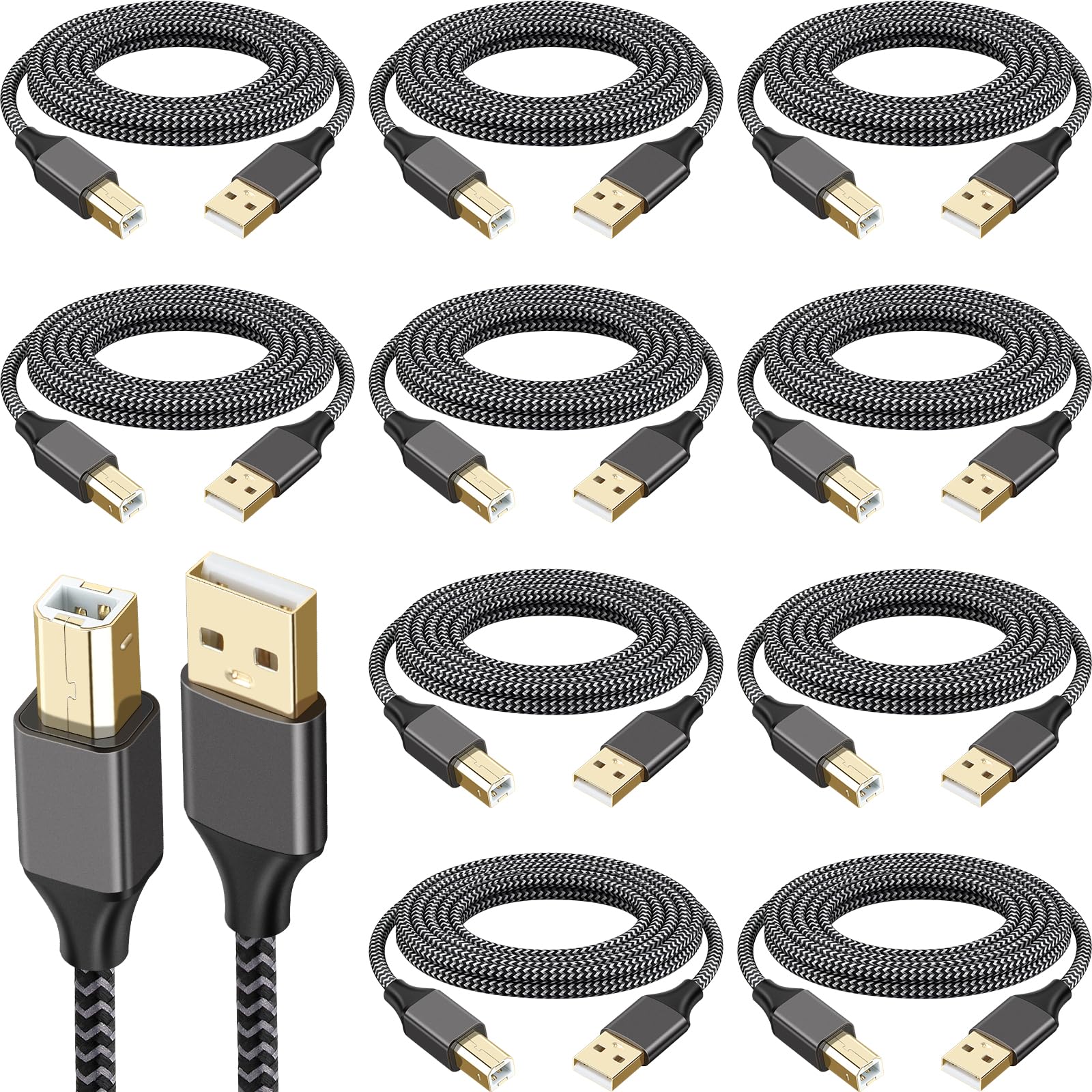 Câble d'imprimante USB A vers B en nylon tressé haute vitesse pour clavier, imprimantes et scanners (1 m)