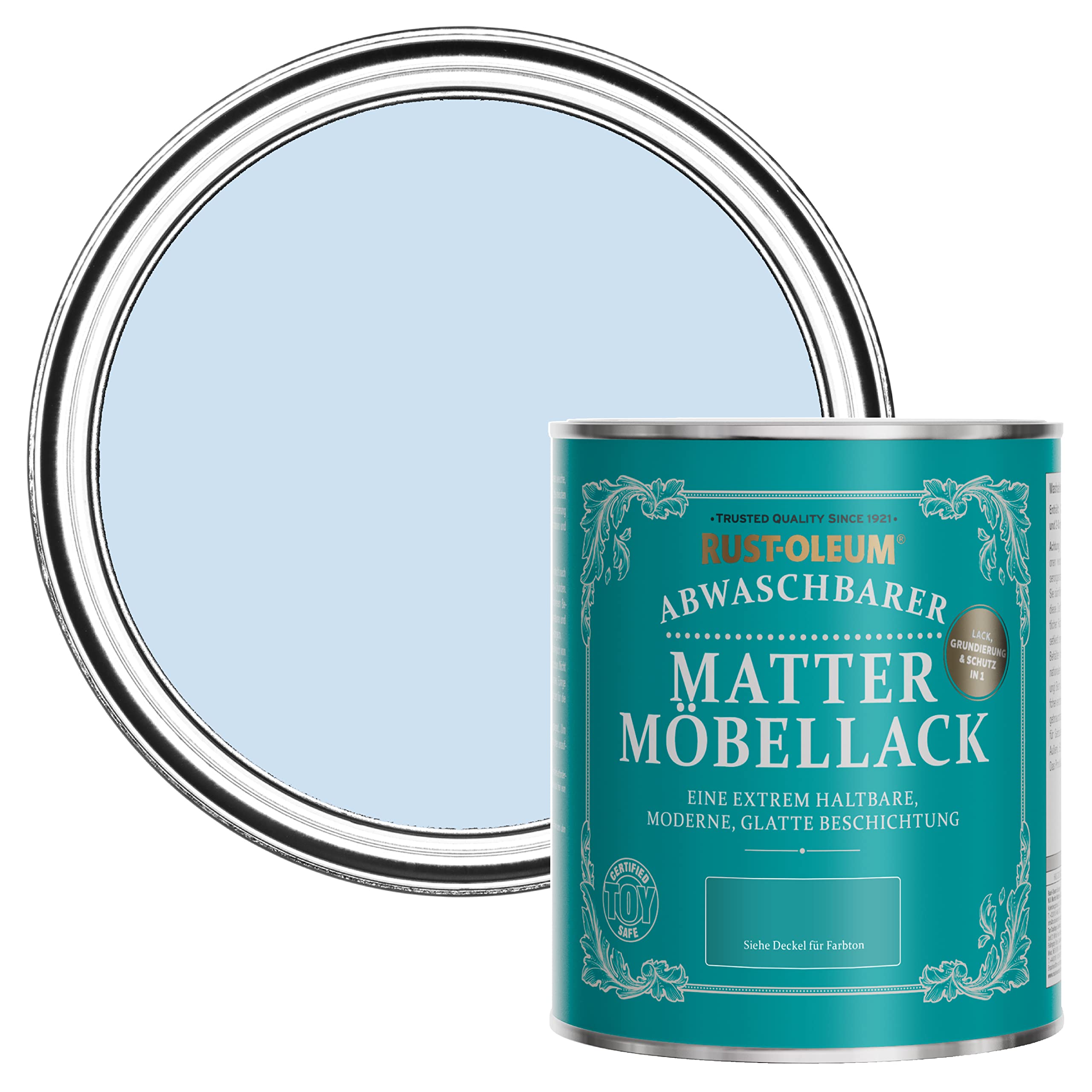 Rust-Oleum hellblau Möbelfarbe mit Matt-Finish, geruchsarm und wasserbasiert für Innenholz - Taubenblau 750ML