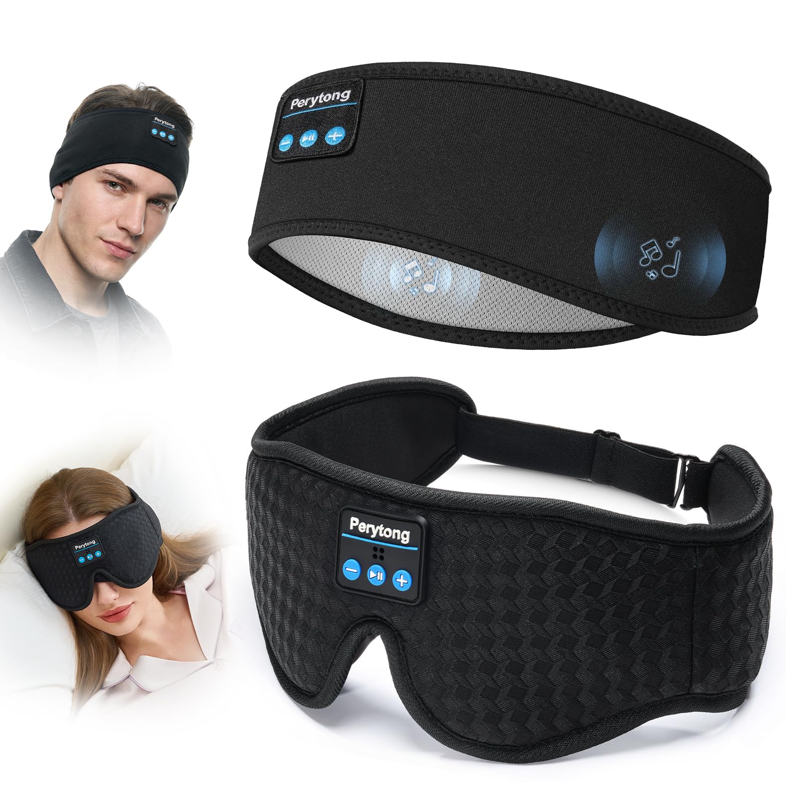2-Pack Sleep Headphones Bluetooth 3D Sleep Mask Wireless Headband Headphone with Ultra-Thin Speakers Sleeping Headphones for Side Sleepers
