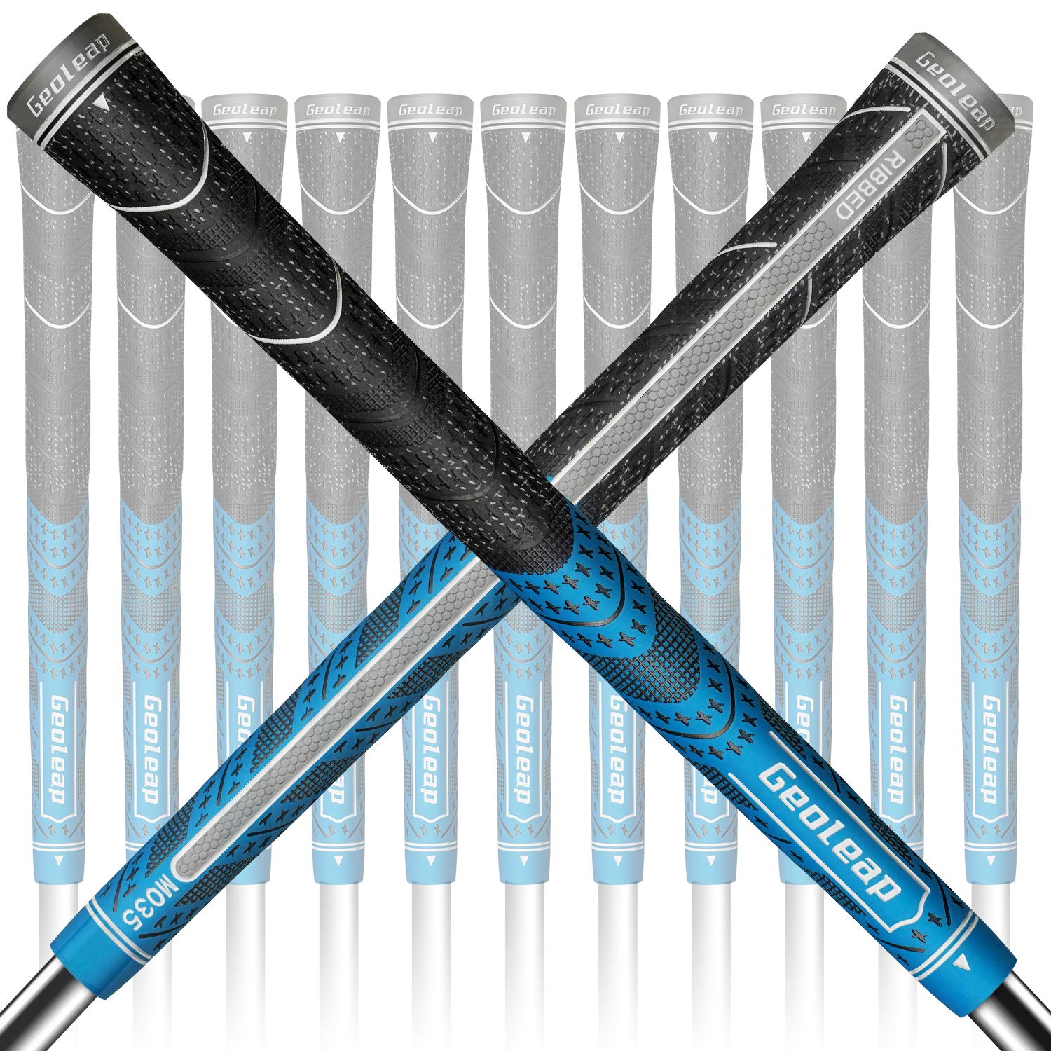 Geoleap Golf Grips Set of 13- Back Rib Improved Control，Multi Compound Rubber And Cord Hybrid Golf Club Grips, Standard/Mdisize, 5 Colors Optional. (Standard, Blue)