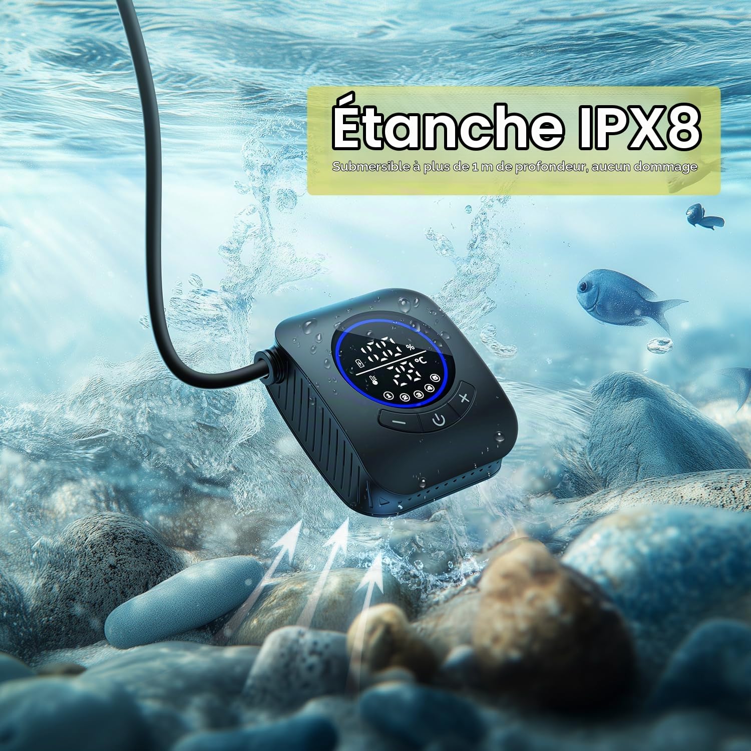Mytrix Douche de camping portable 8000 mAh Pompe de douche avec affichage de la température, seau pliable de 5 gallons (noir)