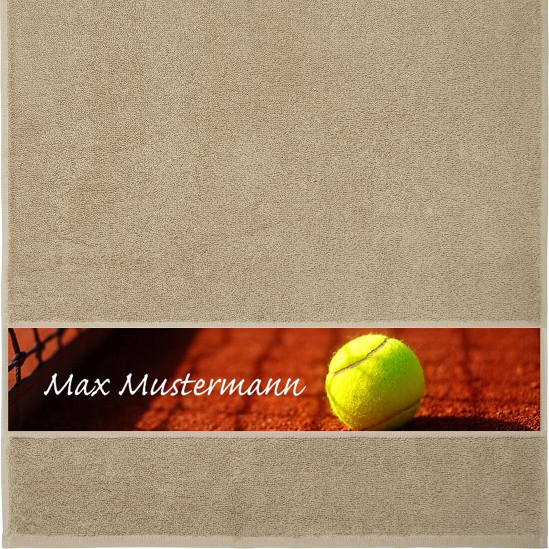 Manutextur Handtuch Mit Namen - Personalisiert - Tennis-Motiv - Viele Farben - Dusch-Handtuch - Beige - 50x100 cm - Persönliches Geschenk Mit Wunsch-Name