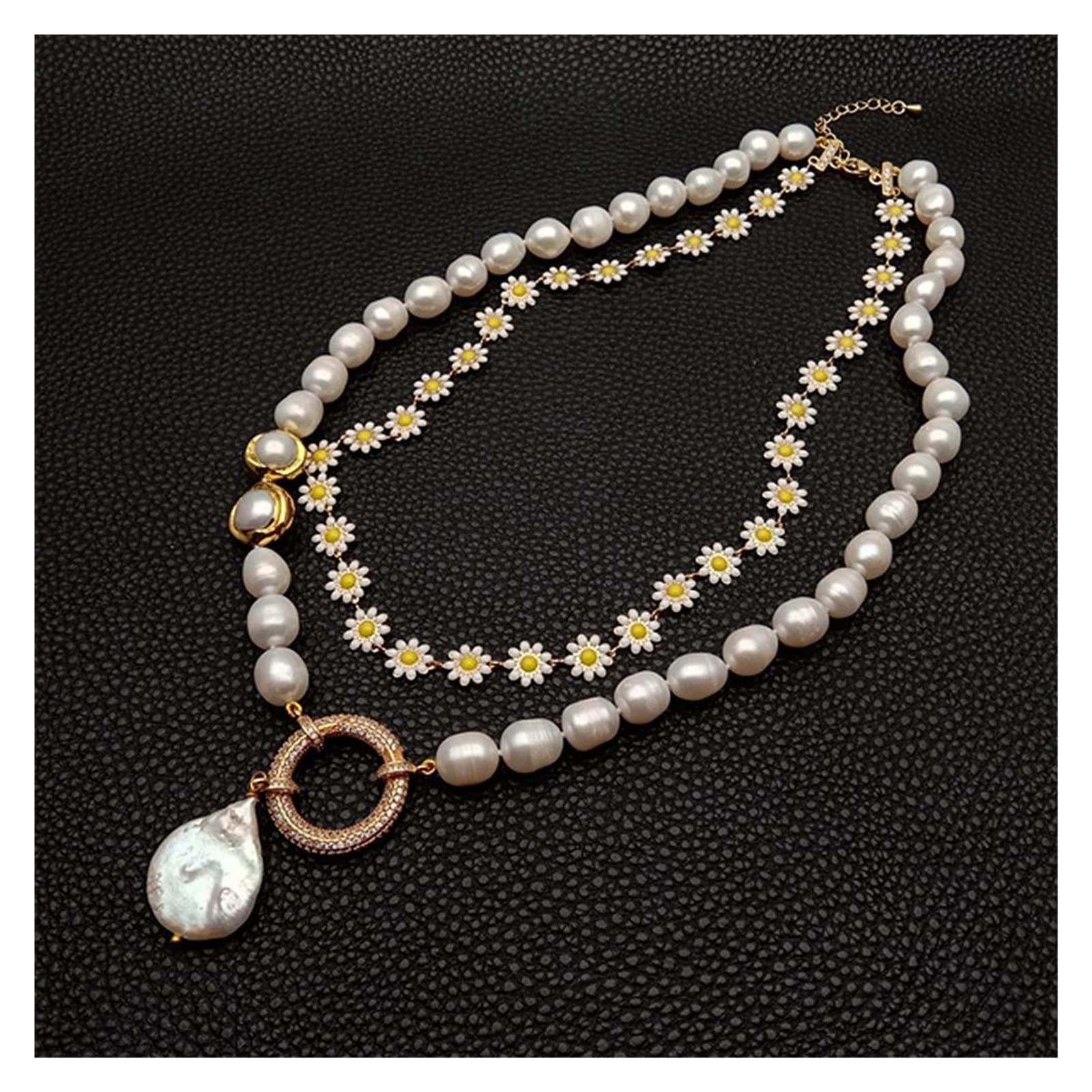 Collier Long Avec Perles Baroques Blanches 14mm Et Chaîne Franges - Parsarahgong