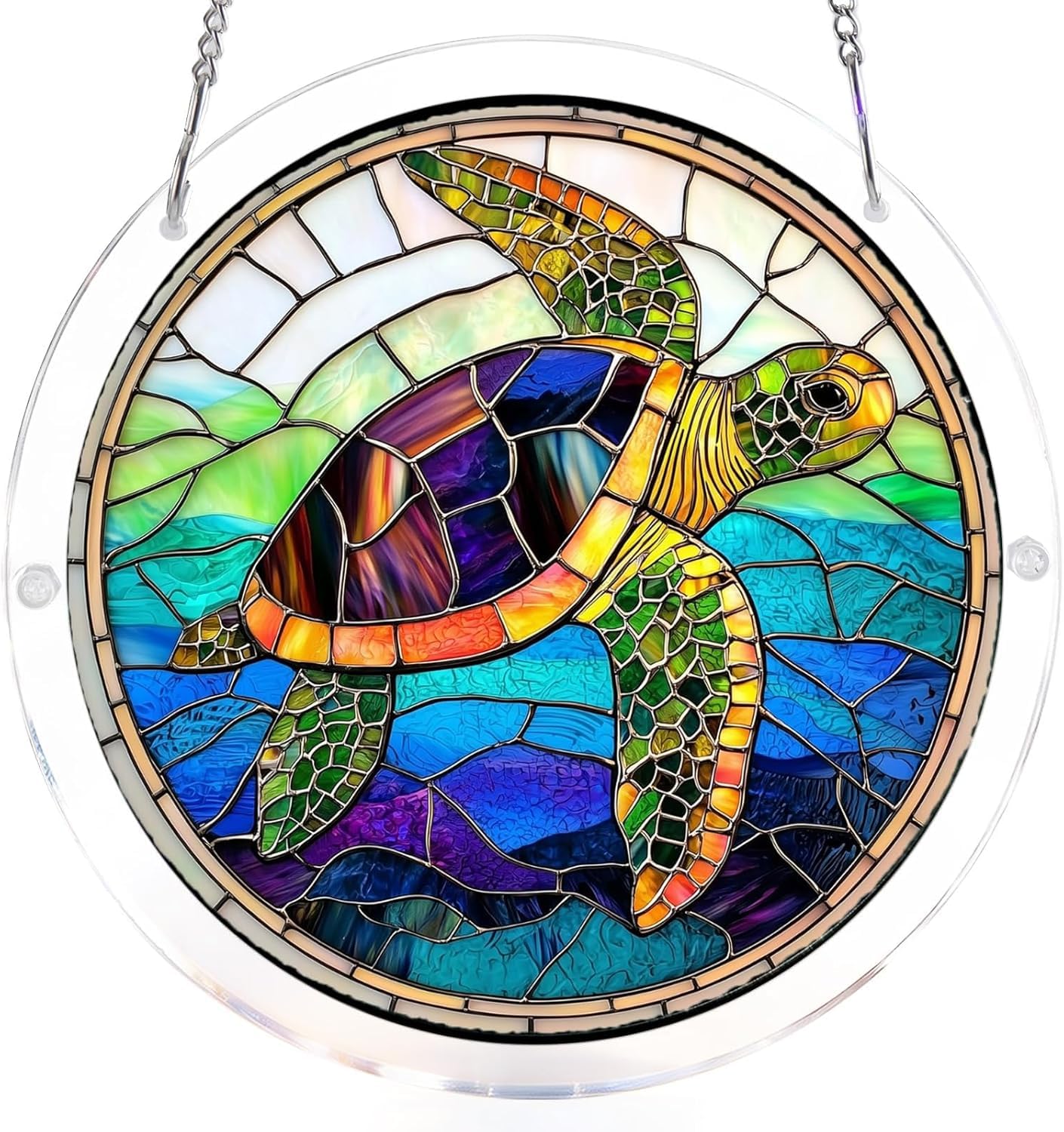 Turtle Acrylic Jigsaw Puzzles Suncatcher, 8.2 Inch Window Hanging Suncatcher Acrylic Puzzle, DIY Home Decor Art Gift