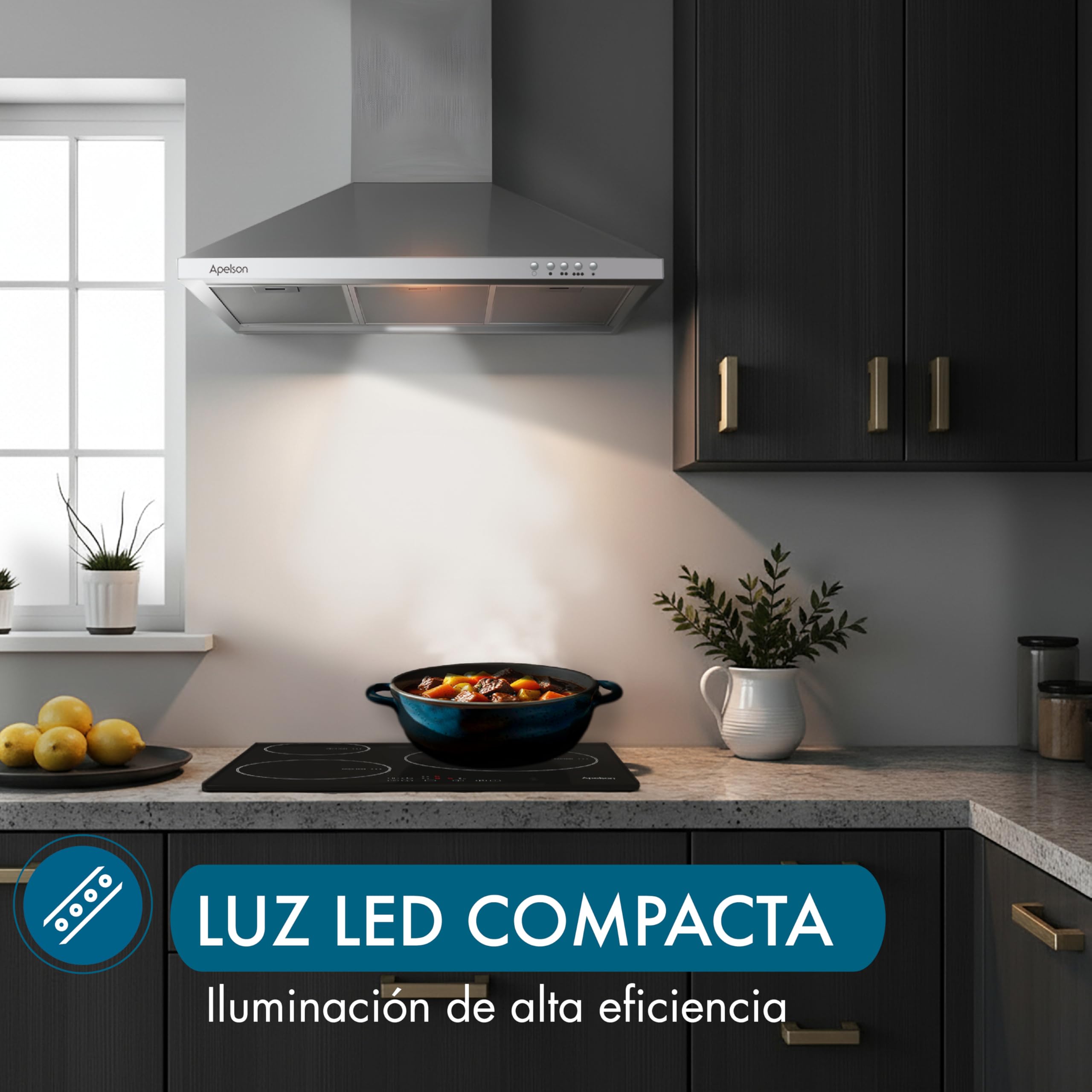 Apelson Okap kuchenny HELIA 901 X 3 poziomy wyciągania sterowanie mechaniczne pojemność 610 m3/h Cichy 50 dB LED Łatwa instalacja Kolor szary stal nierdzewna