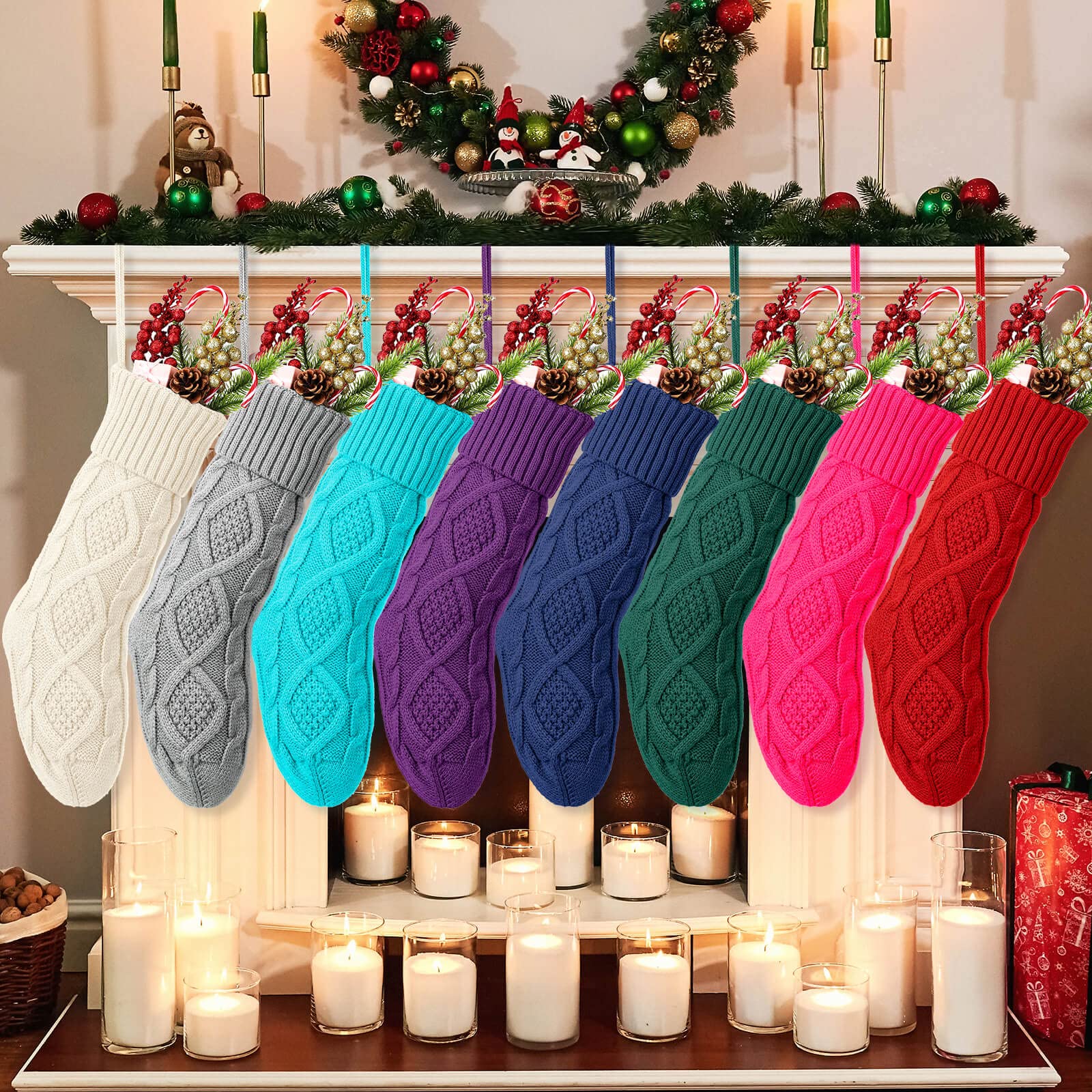 Kunyida 14-Pack Christmas Stockings – Burgundy & Ivory Knit Stockings, Set Of 14 (Style 2) - View #5