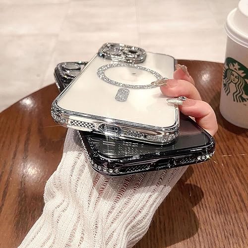 Miniatura 6 de BoTiHoXi Magsafe - Funda magnética transparente para iPhone 14 Pro Max con protección completa de la cámara con diamantes de imitación, chapado de