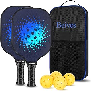 Beives Pickleball Paddles, Graphite Pickleball Rackets Set of 2 with 4 Balls for Outdoor/Indoor, Polypropylene Honeycomb Core, Edge Guard, Ergonomic Grip, Lightweight Pickleball, Carry Bag