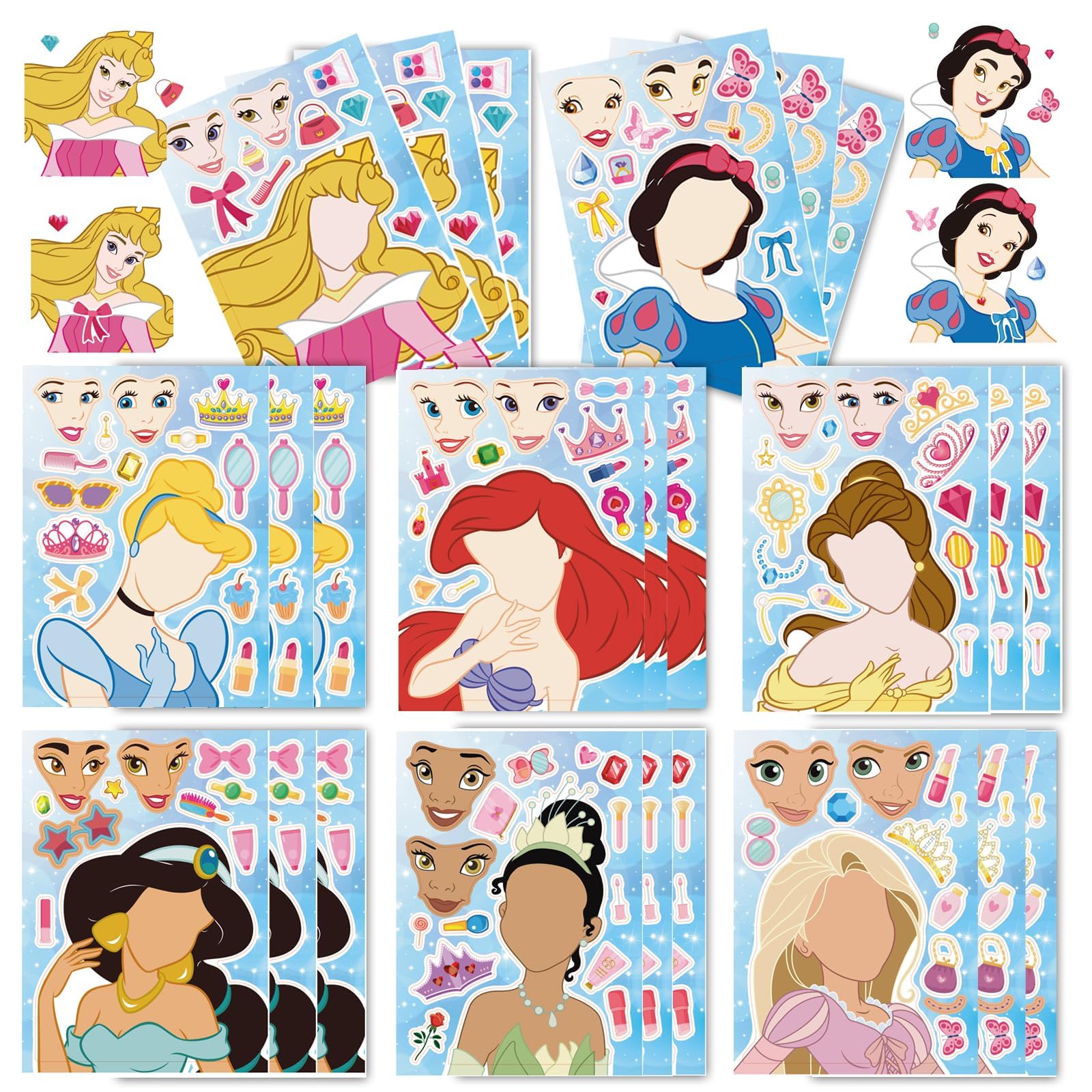 NALACAL 24 Sheets Make Your Own Stickers for Kids, Create a Princess Face, Toddler and Kids Sticker Set, Princess Birthday Party Favors