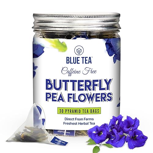 BLUE TEA - Flor de guisante de mariposa - 30 bolsas de té pirámide | Coloración natural para alimentos, té helado, enfriador, cócteles, colas de