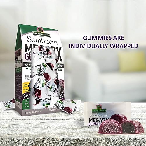 Miniatura 2 de Nature's Answer Sambucus Mega Gummies  7 veces más concentración de saúco  Sin alcohol, sin gluten, sin gelatina, vegano, sin OMG y sin conservantes