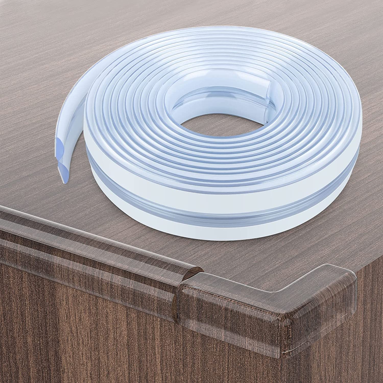 Baby Proofing, Edge Protector Strip Clear, Silicone Soft Corner Protectors with Upgraded Pre-Taped Strong Adhesive, 16.4ft(5M) Edge Protectors for Sharp Corners of Cabinets, Tables, Drawers(4 Corners)